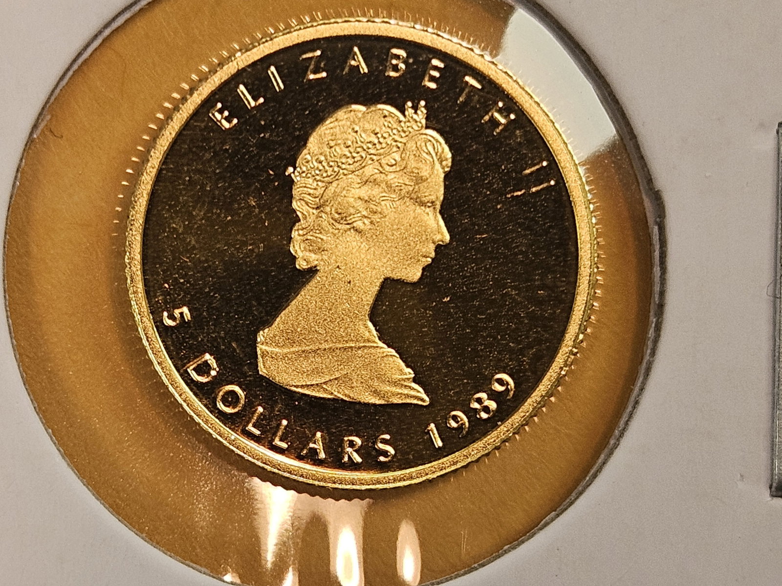 GOLD! GEM Proof Deep Cameo 1989 Gold Canada Five Dollars: One-Tenth Maple Leaf