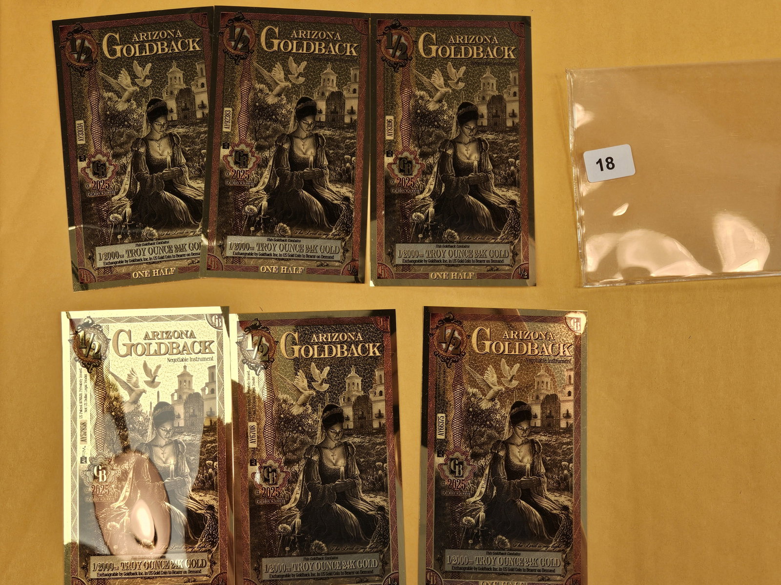 GOLD! Six Arizona Goldbacks: All 1/2 goldbacks