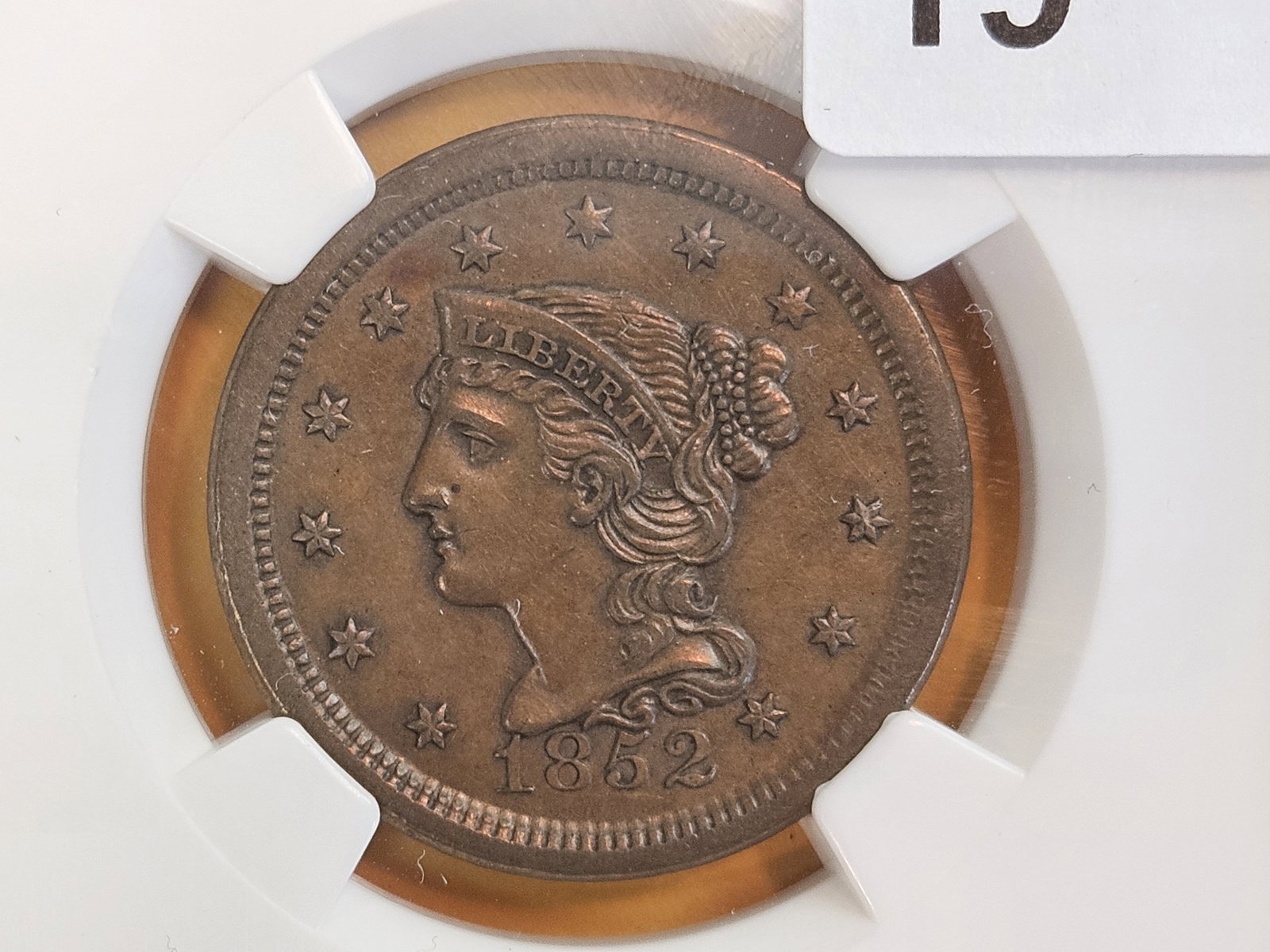* NGC 1852 Braided Hair Large Cent in About Uncirculated 58 - Brown: Could easily pass for an MS-63 grade! Rotated reverse!