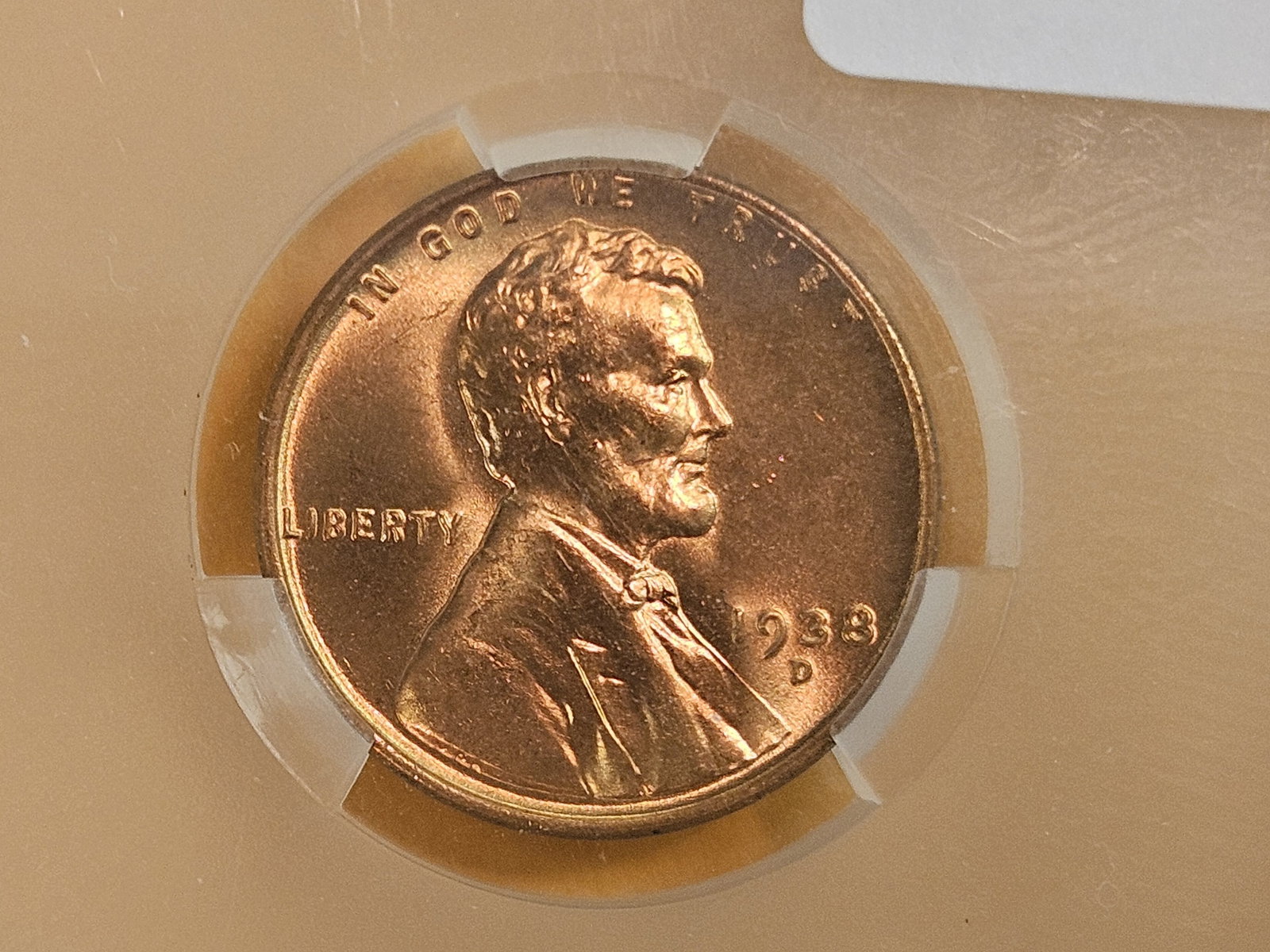 GEM! CACG 1938-D Wheat cent in Mint State 65 RED (1 of 3)