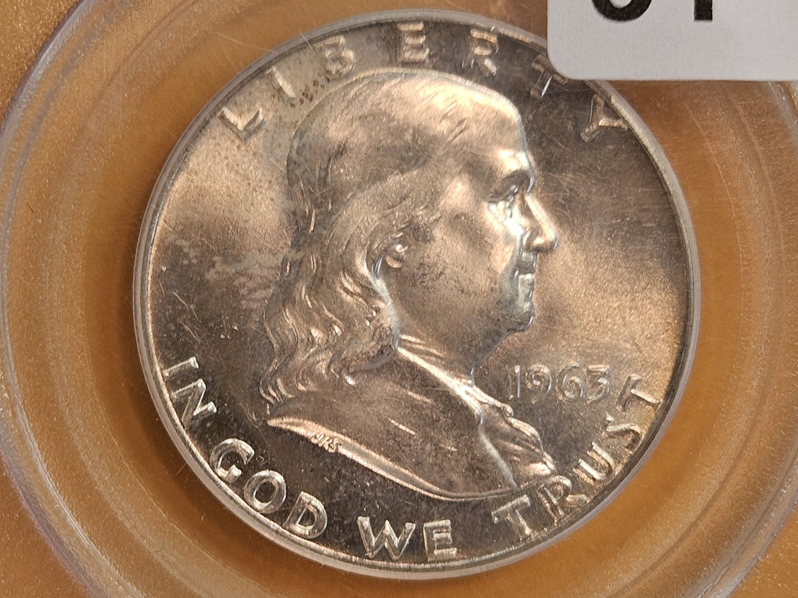 PCGS OGH 1963 Franklin silver Half Dollar in Mint State 64: Old Green Holder! Purt near Gem