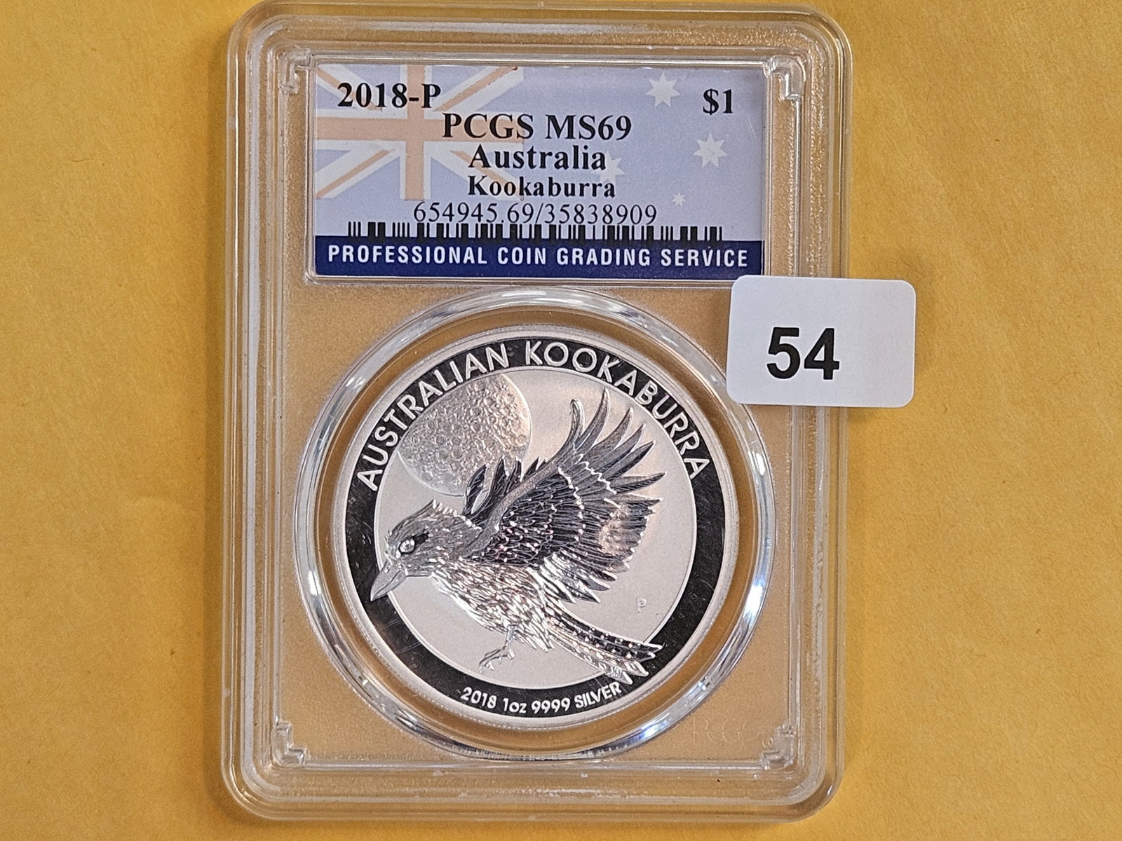 PCGS 2018-P Australia Silver Dollar in Mint State 69: Kookaburra