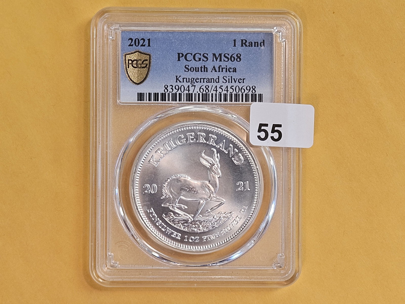 PCGS 2021 South Africa silver 1 rand in Mint State 68: Krugerrand