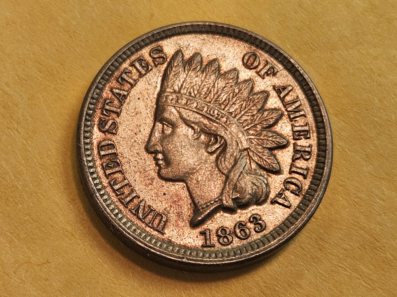 Brilliant About Uncirculated Plus 1863 Copper-Nickel Indian cent: Good luster