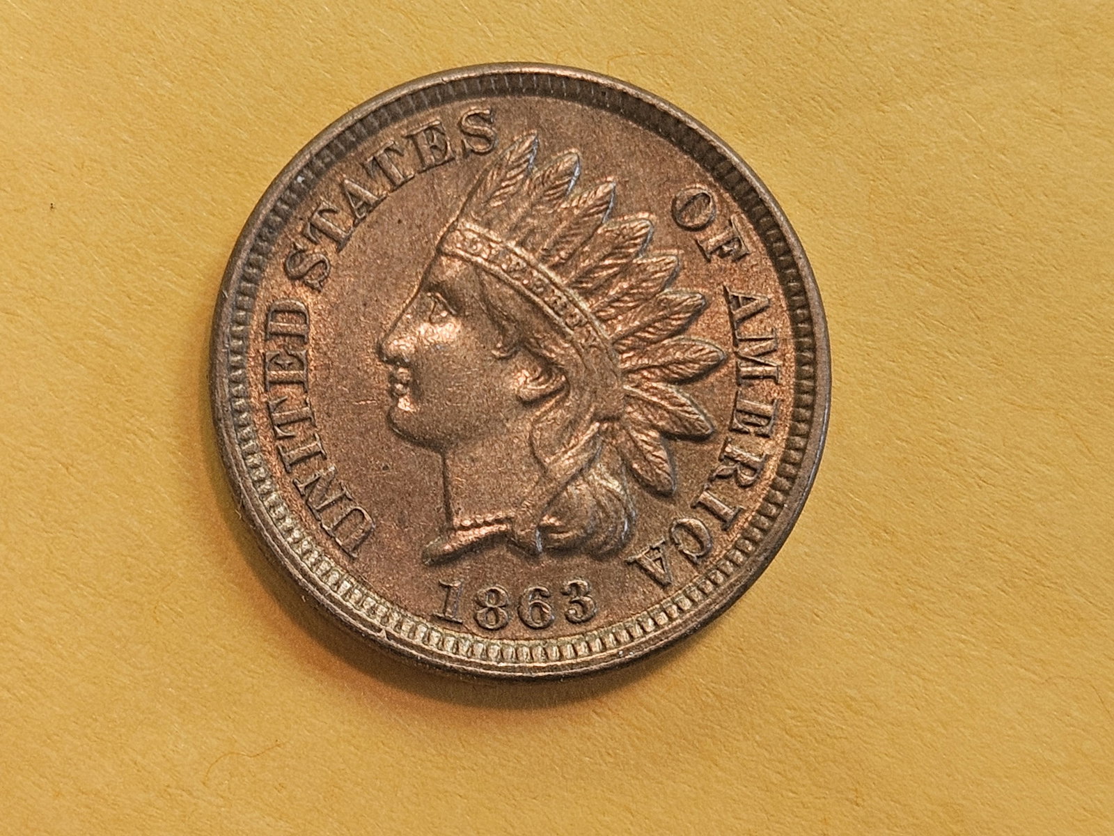 Brilliant About Uncirculated Plus 1863 Copper-Nickel Indian cent - 4