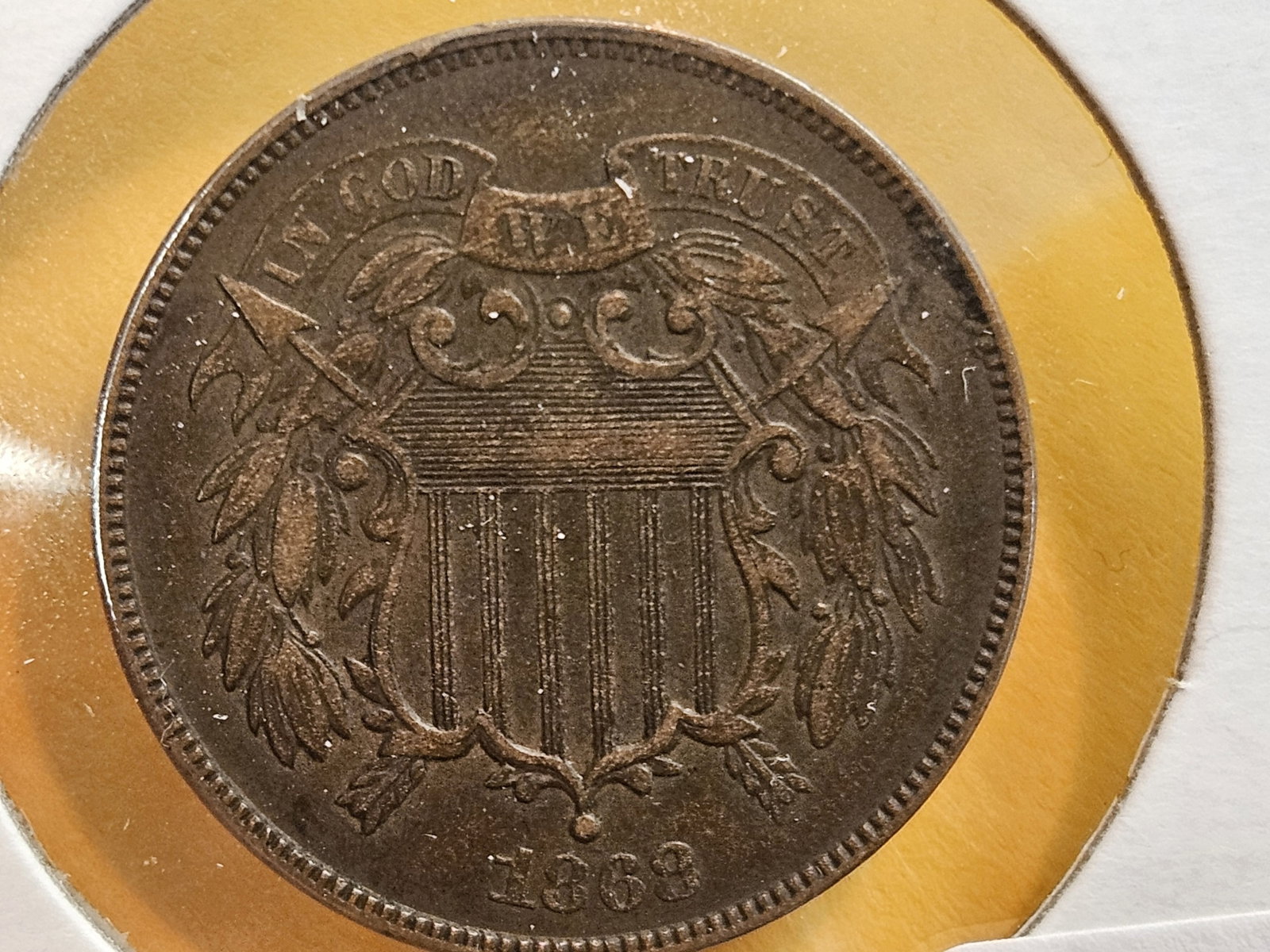 1868 Two Cent piece in About Uncirculated: Good looking coin!