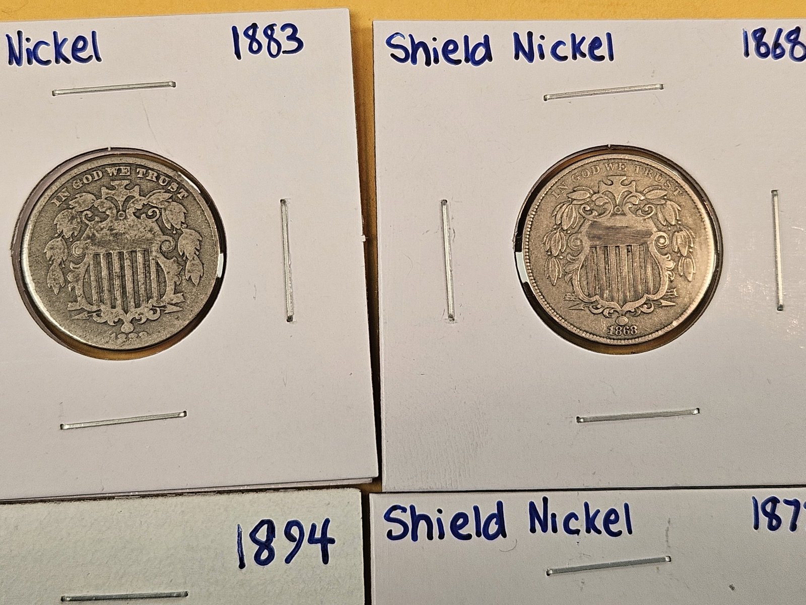 Four mixed Shield and Liberty "V" Nickels - 2
