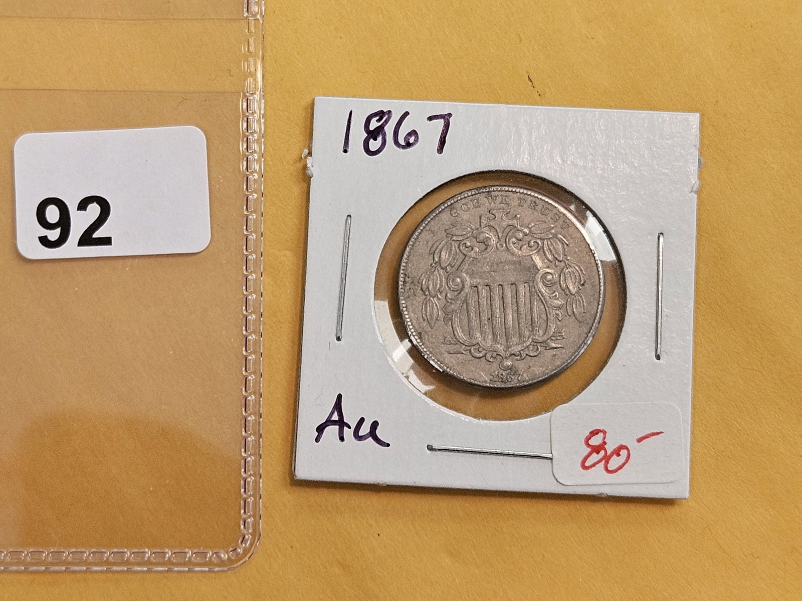 1867 Shield Nickel in About Uncirculated - 2