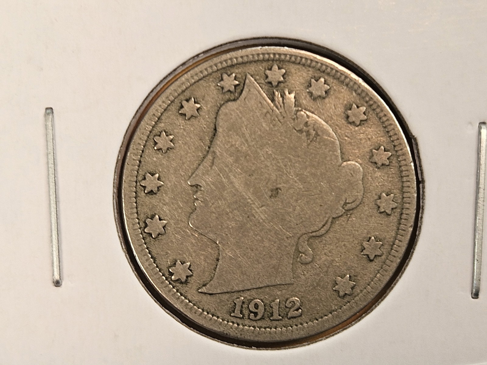 * Key Date 1912-S Liberty "V" Nickel: In Very Good, full rims both sides
