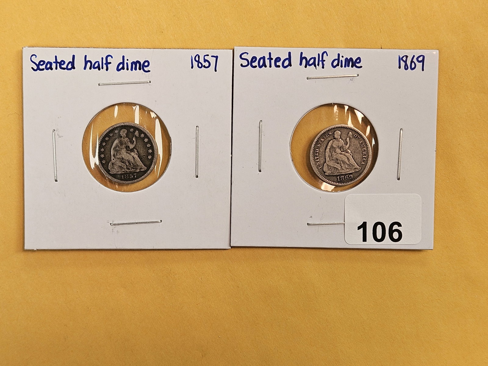 1857 and 1869 Seated Liberty silver Half-Dimes (1 of 5)