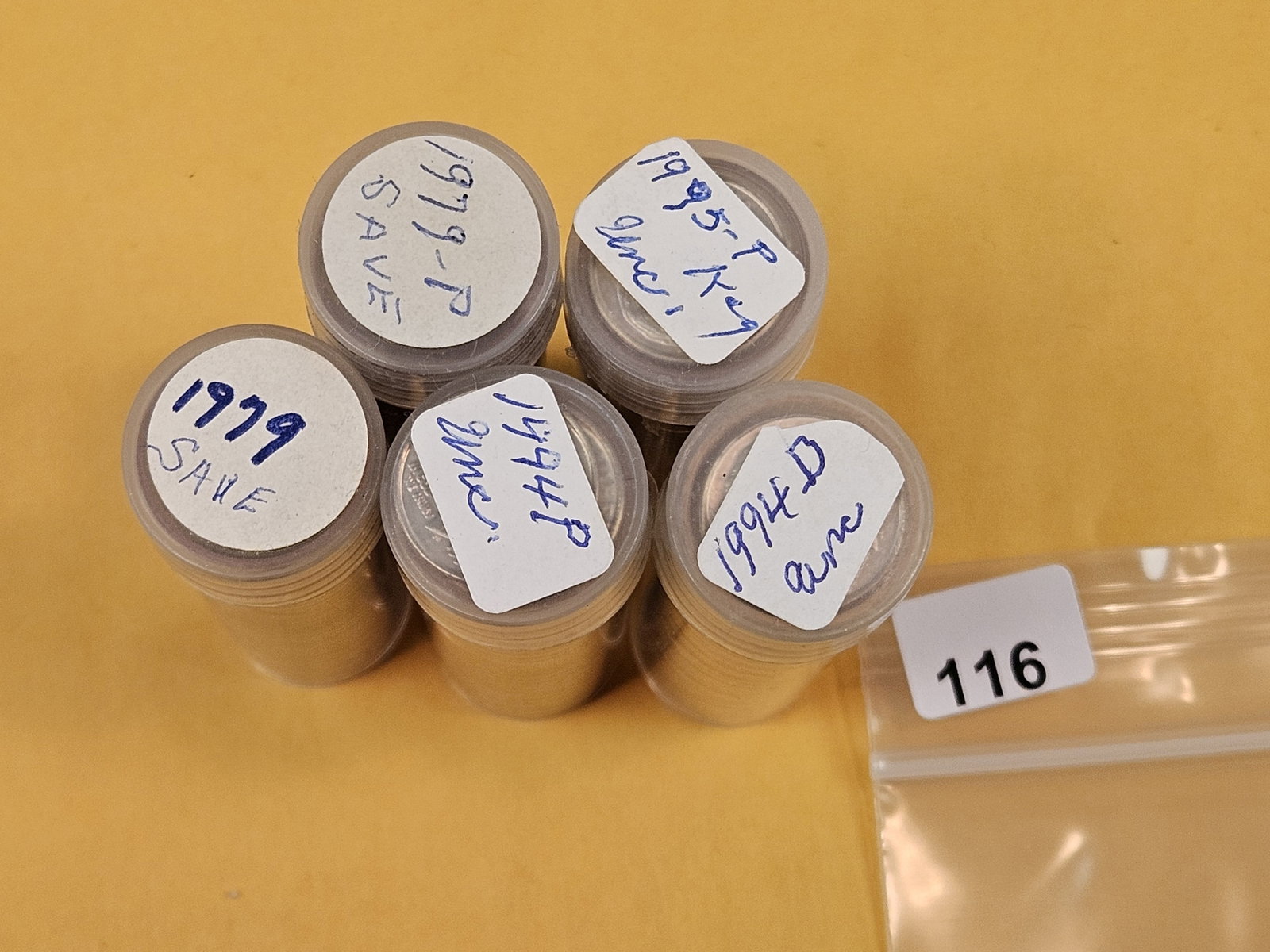Five Brilliant Uncirculated Rolls of Roosevelt Dimes: Dates on top. From an old collection. Unchecked by us