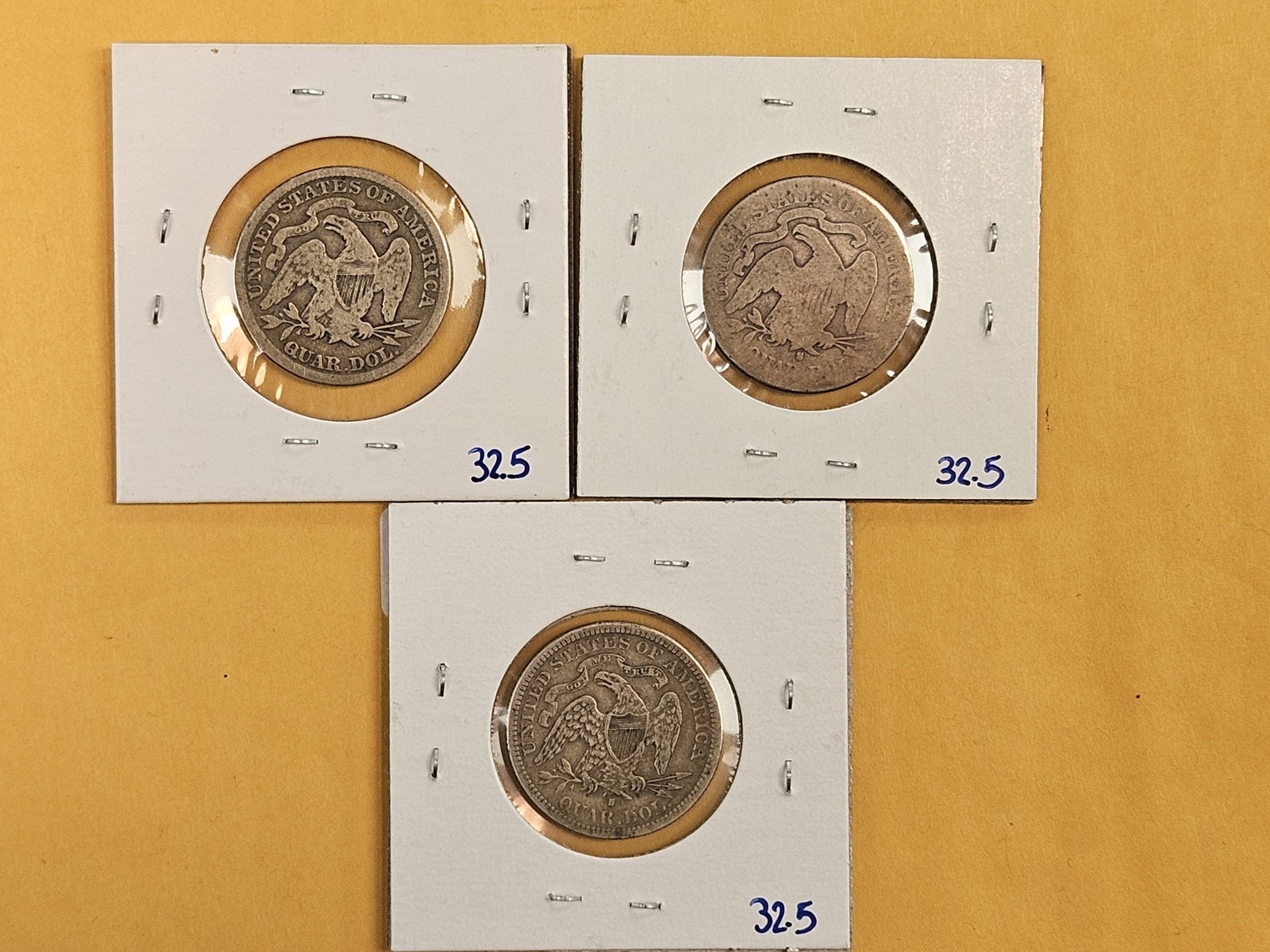 Three Seated Liberty silver Quarters - 5