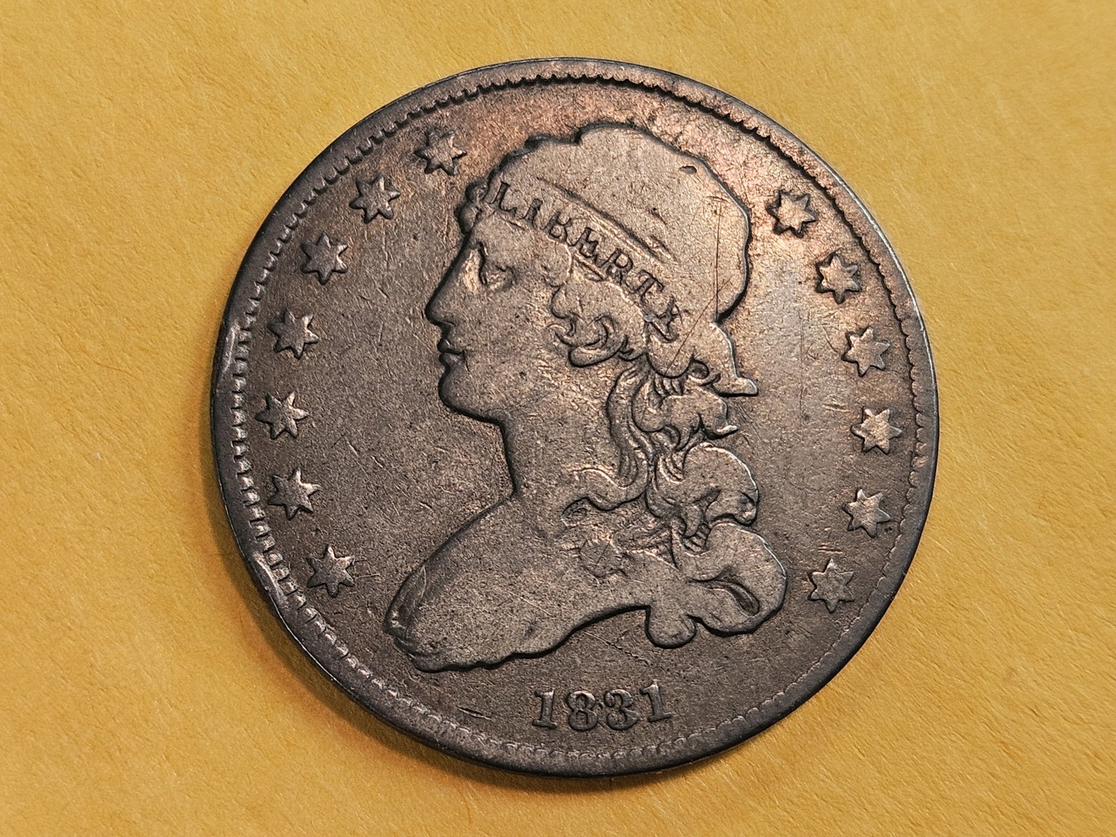 1831 Capped Bust silver Quarter: In Fine