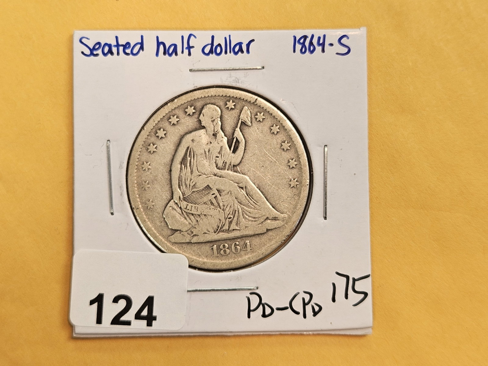 Semi-Key 1864-S Seated Liberty Silver Half Dollar in Very Good - 2