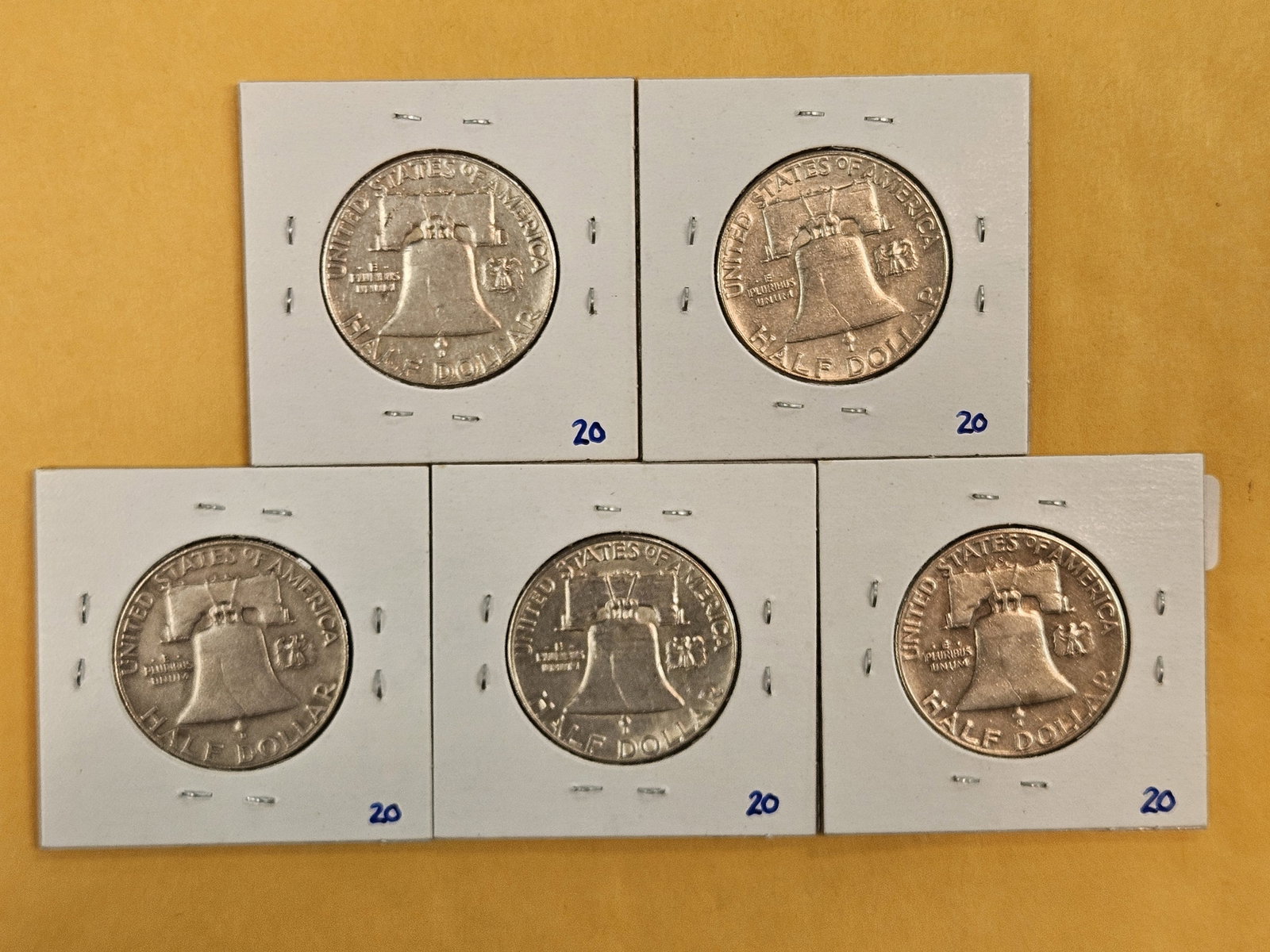 Five mixed Franklin silver Half Dollars - 2