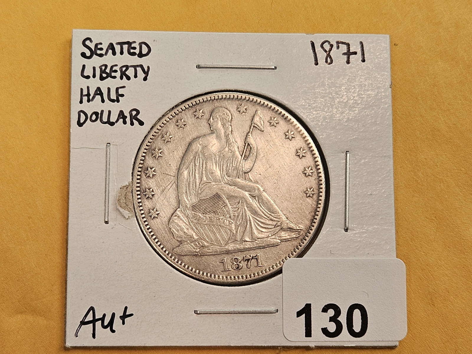 * Nicer! 1871 Seated Liberty silver Half Dollar in About Uncirculated plus - 2