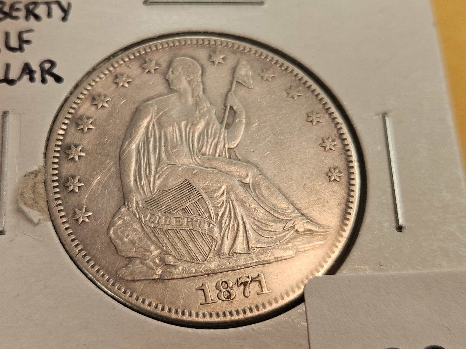 * Nicer! 1871 Seated Liberty silver Half Dollar in About Uncirculated plus - 3