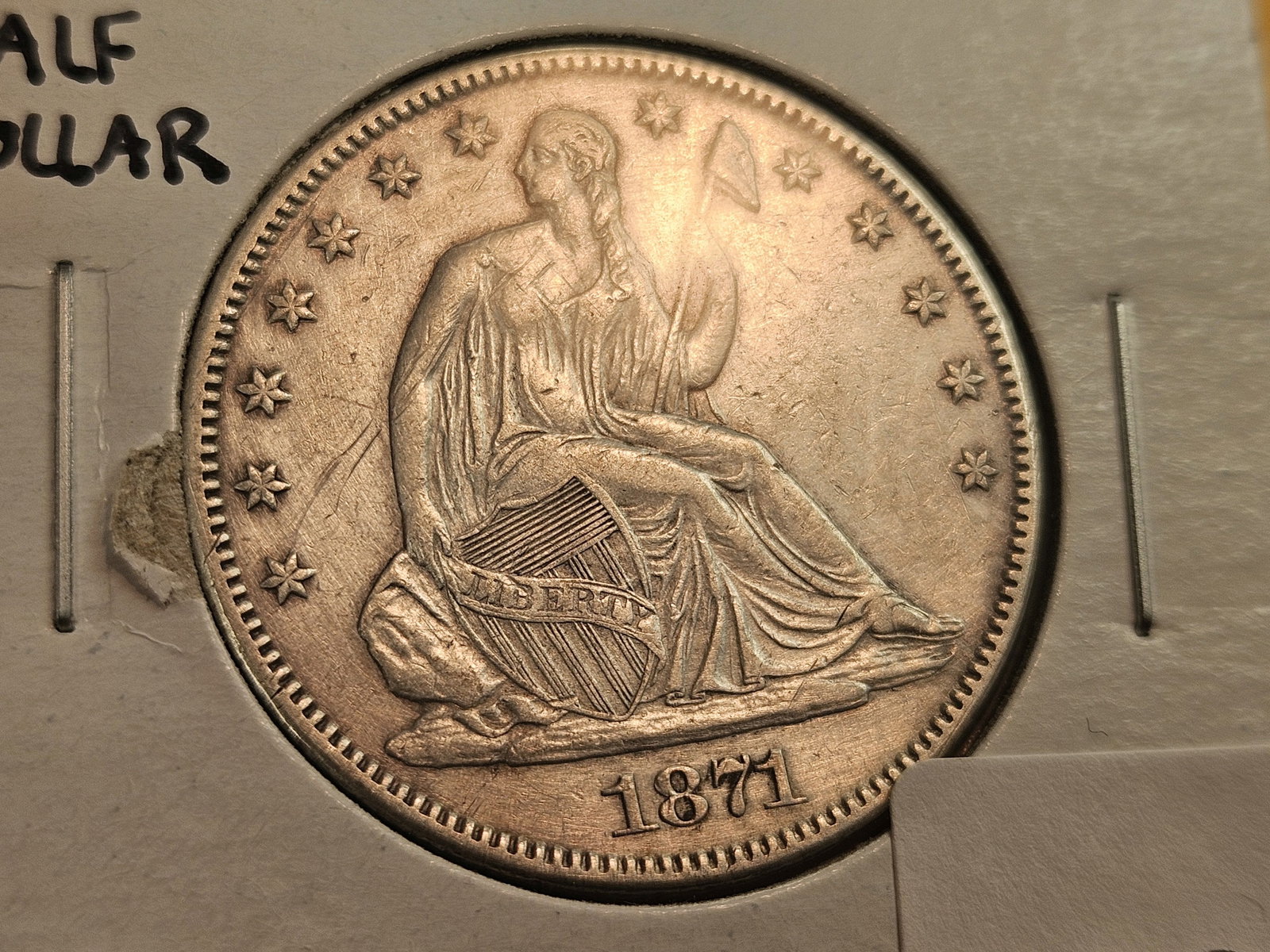 * Nicer! 1871 Seated Liberty silver Half Dollar in About Uncirculated plus - 4