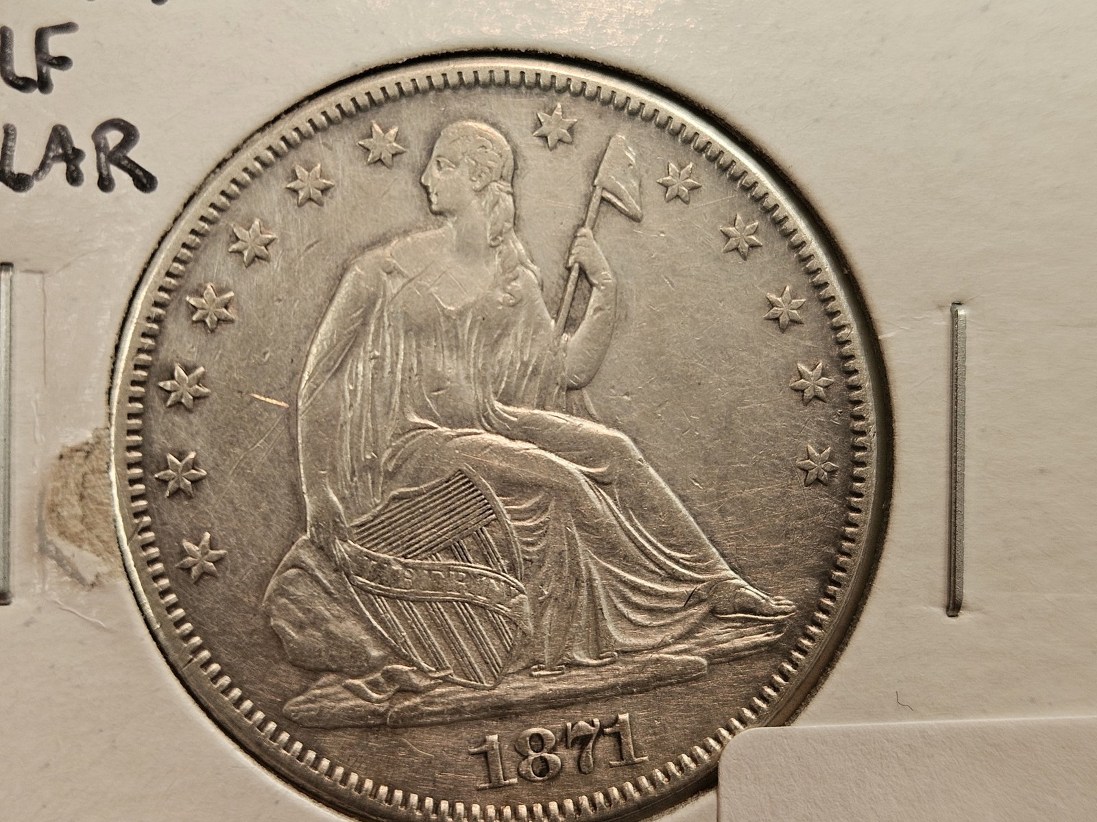* Nicer! 1871 Seated Liberty silver Half Dollar in About Uncirculated plus - 5