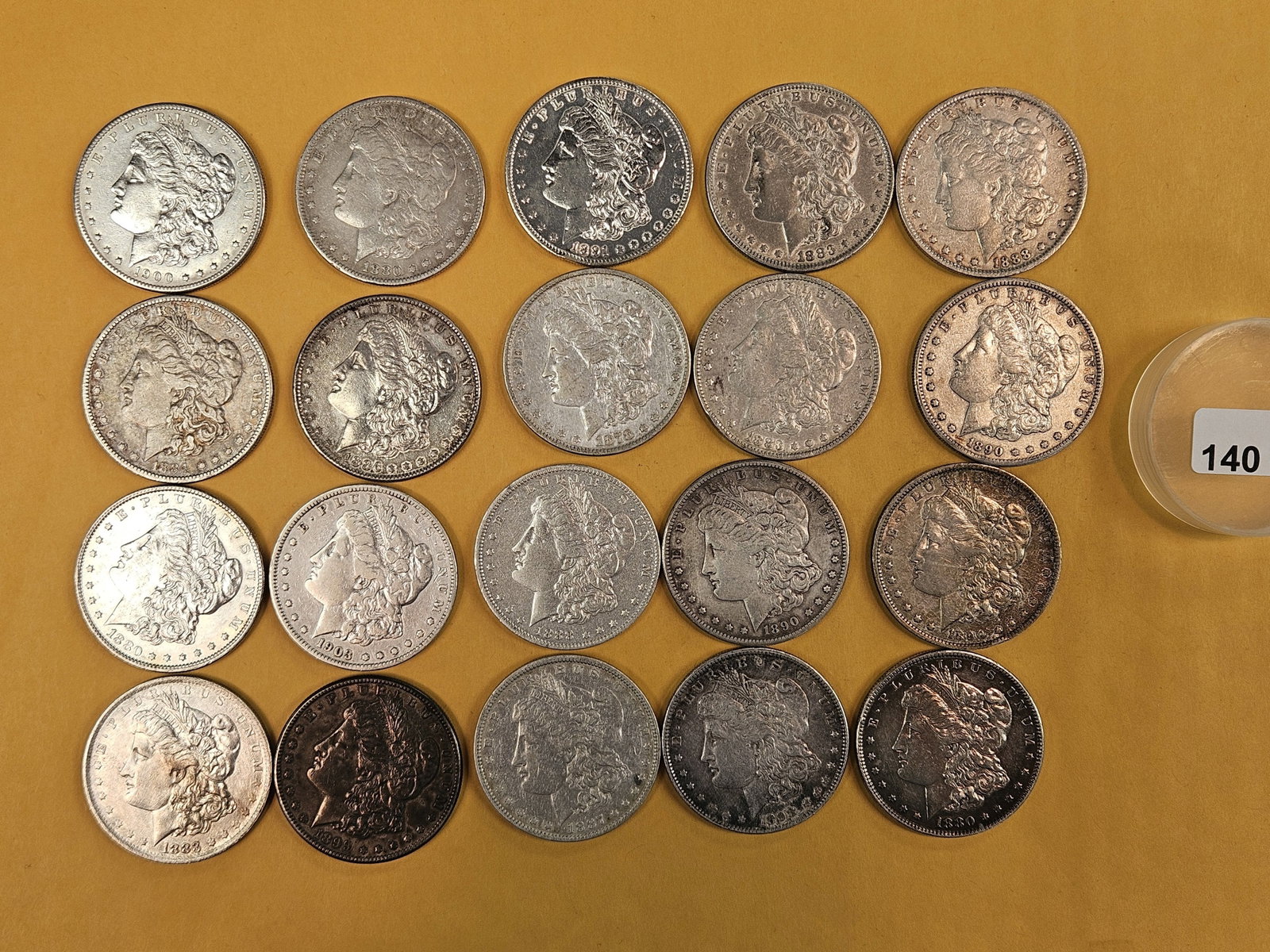 ** FULL ROLL ** Twenty Morgan Silver Dollars: All pre-1904. Grades from Fine through Brilliant Uncirculated - details