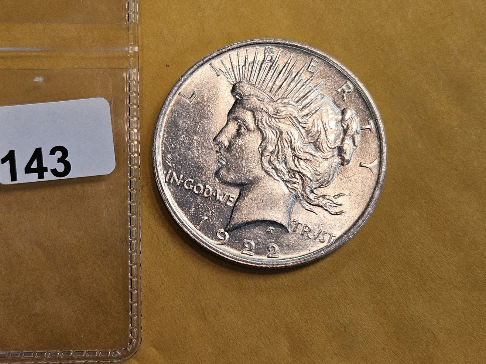 Brilliant Uncirculated plus 1922 Peace Silver Dollar: Great contrast