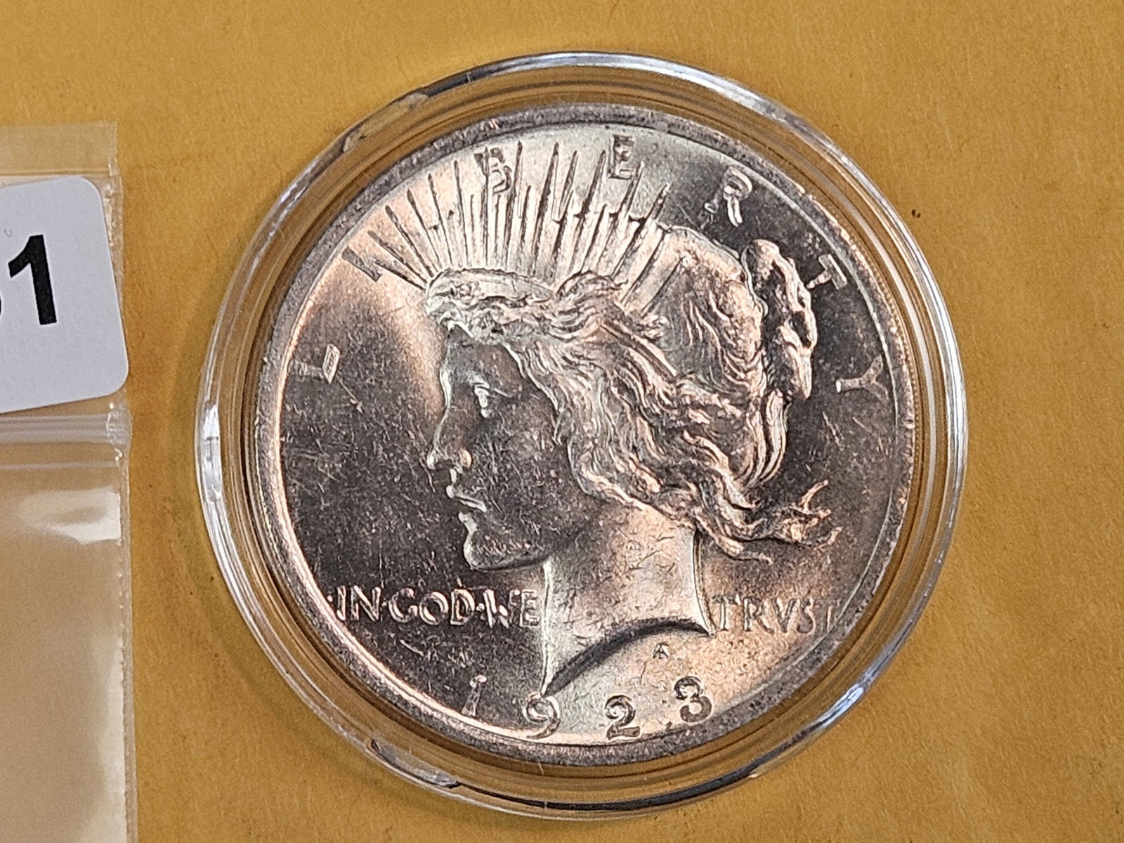 Choice Brilliant Uncirculated 1923 Peace silver Dollar: In capsule