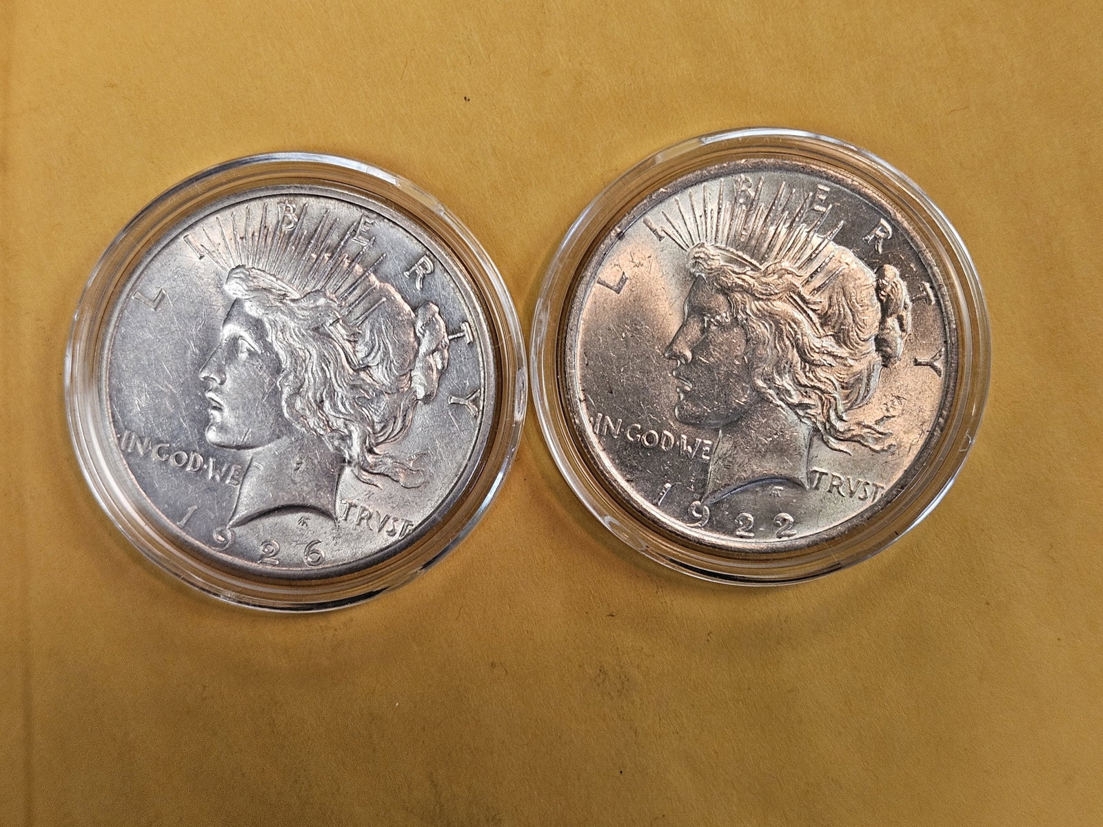 Two Brilliant AU-BU Peace silver Dollars (1 of 3)