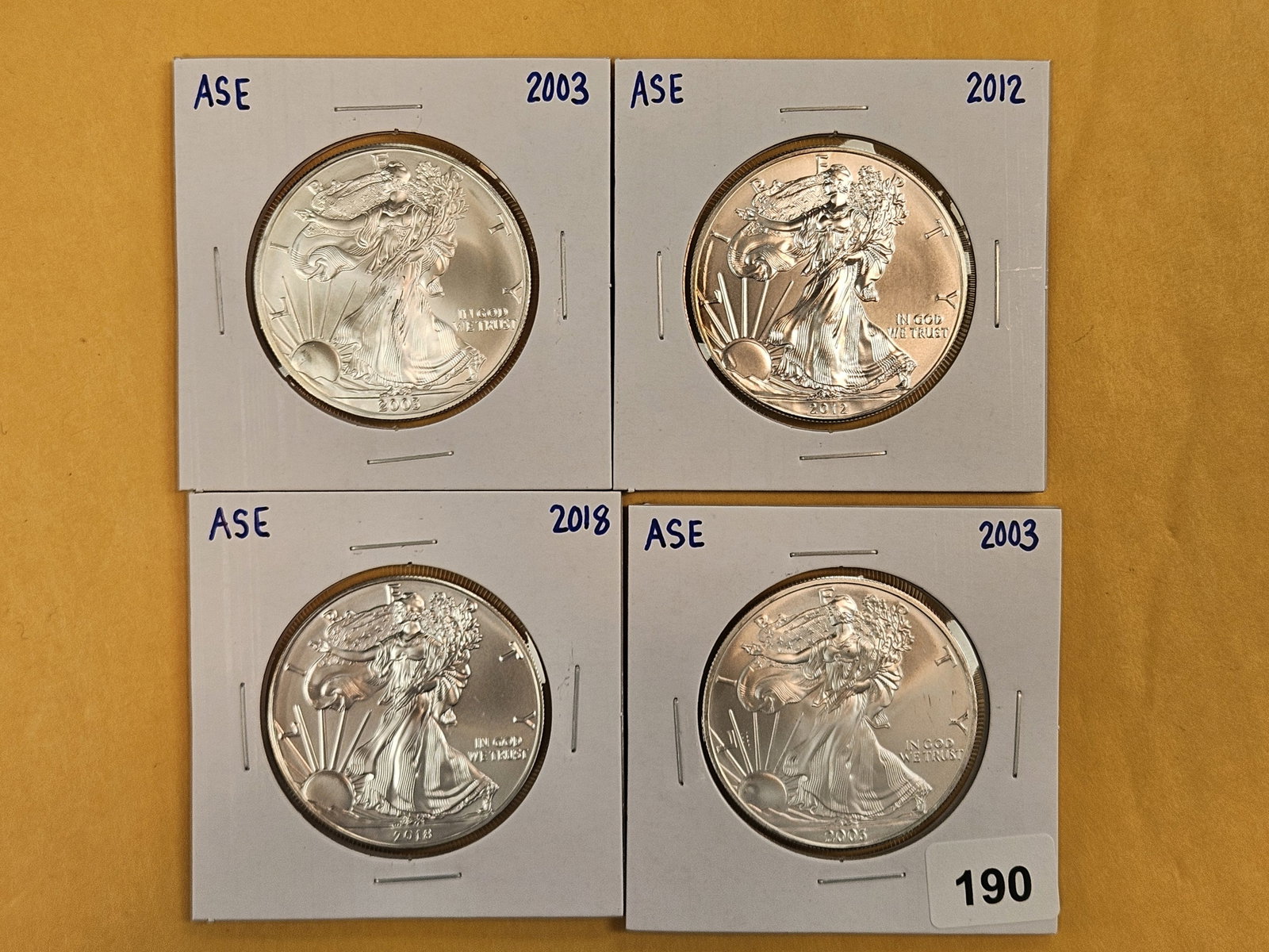 Four GEM Brilliant Uncirculated American Silver Eagles: Mixed.