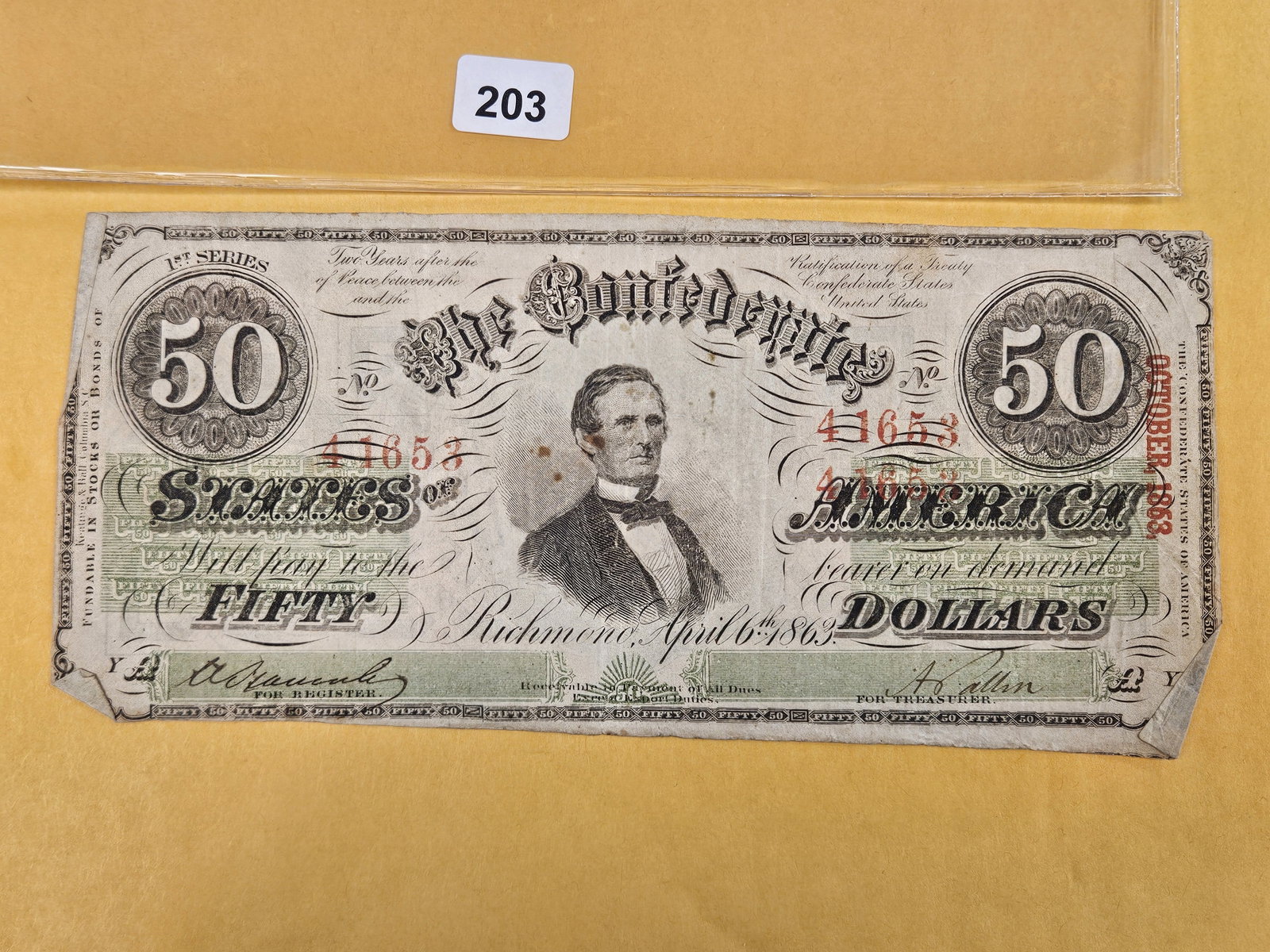 1863 Confederate States of America Fifty Dollars (1 of 2)
