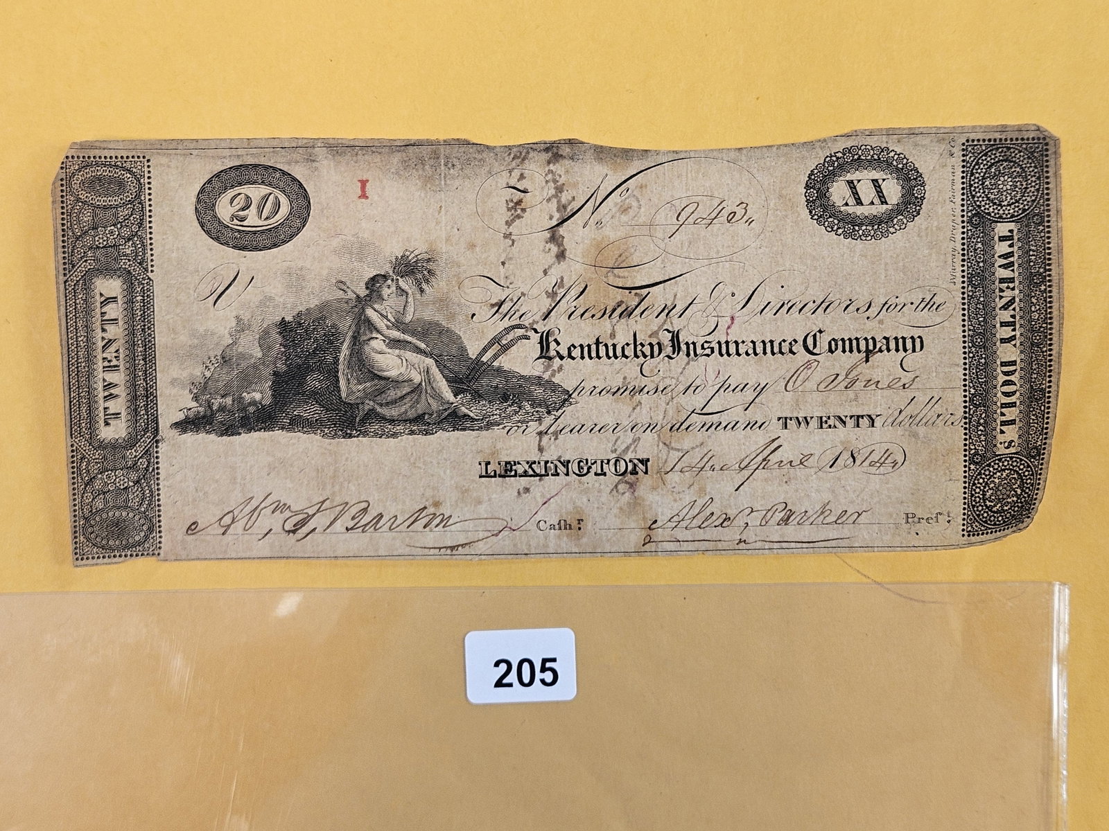 1814 Kentucky Insurance Company 20 dollars: Lexington