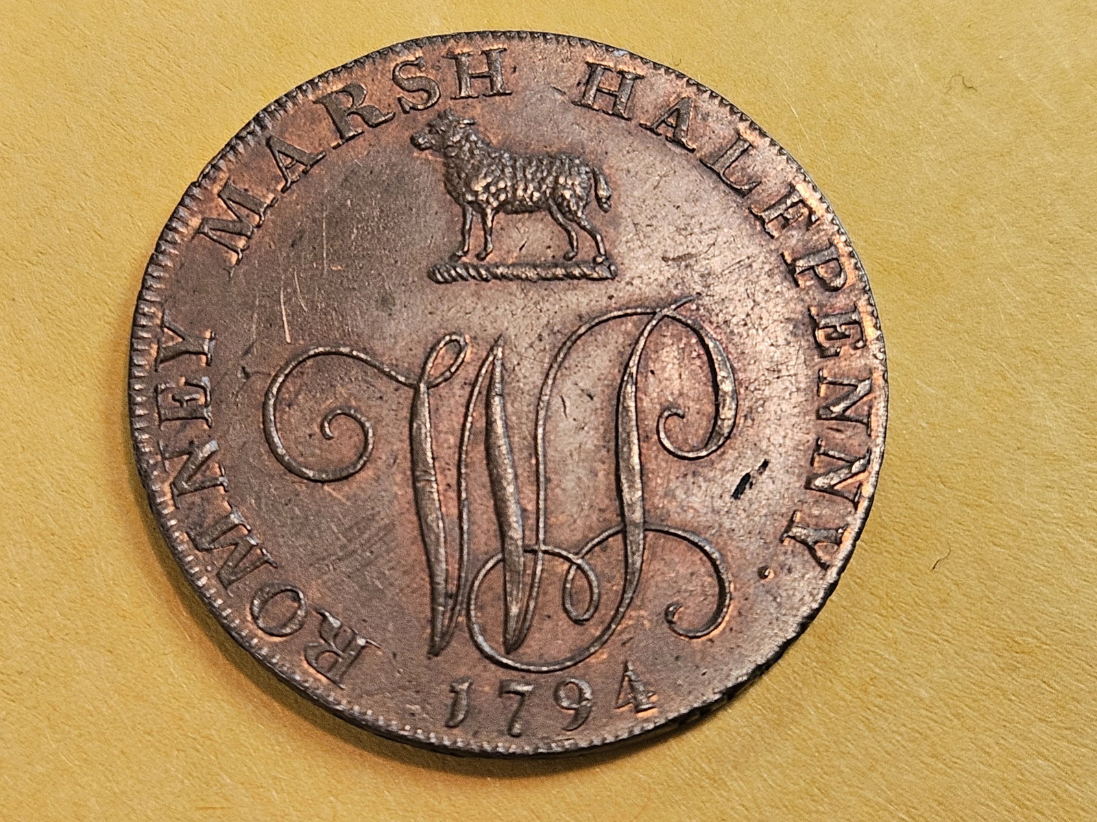 CONDER! Red-Brown 1794 Conder Token Half-penny: Looks Uncirculated! Kent Dimchurch Figure of Justice