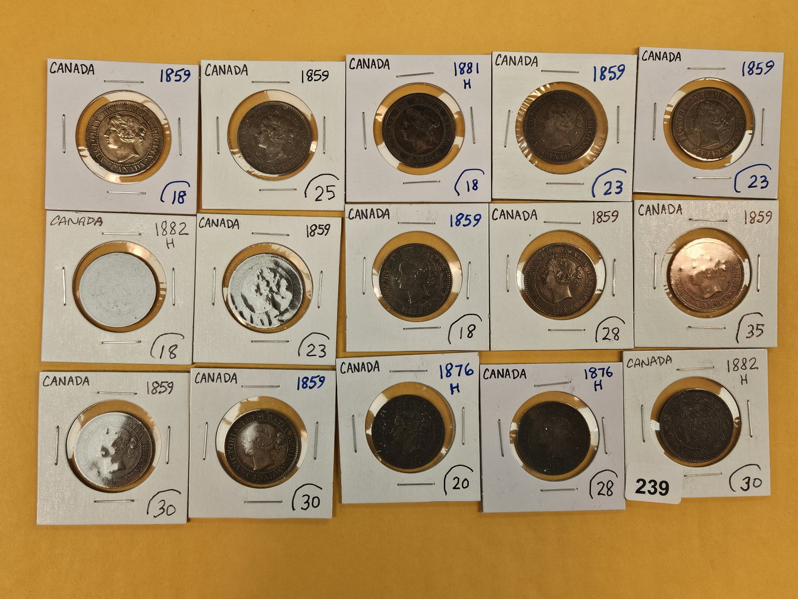 Fifteen, mixed, Canadian Large Cents: All mid to late-1800's