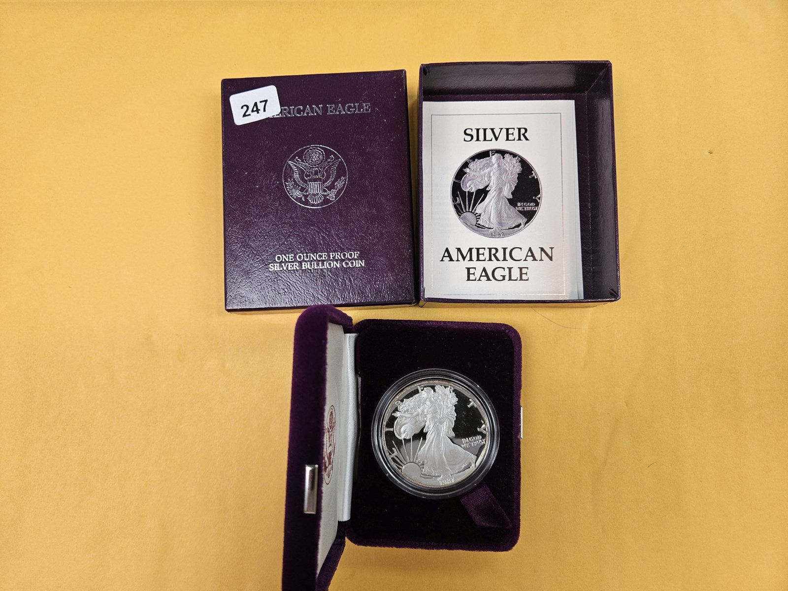 GEM Proof Deep Cameo 1987 American Silver Eagle: In original government packaging with certificate of authenticity