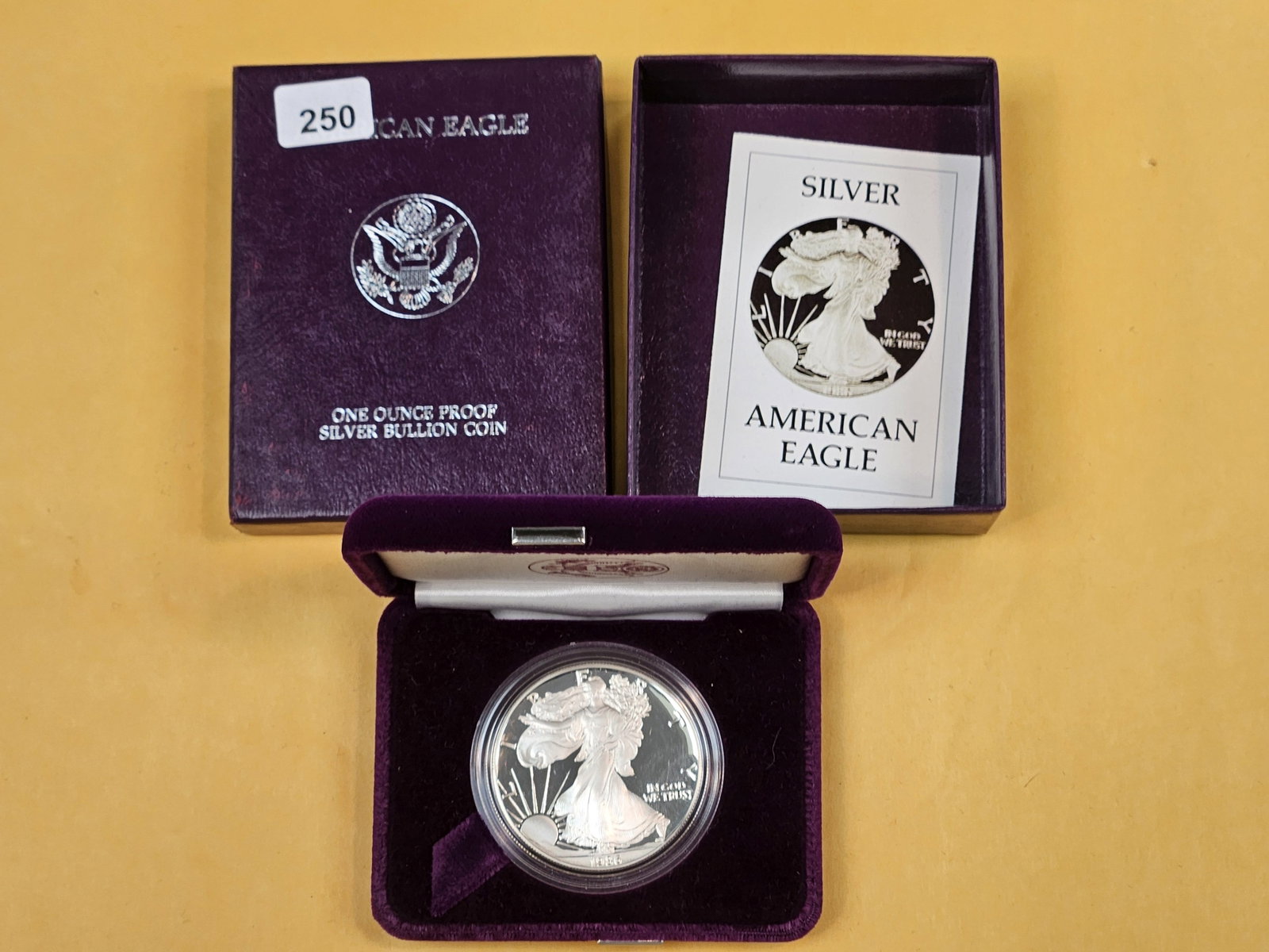 KEY DATE GEM Proof Deep Cameo 1986 American Silver Eagle: In original government packaging with certificate of authenticity