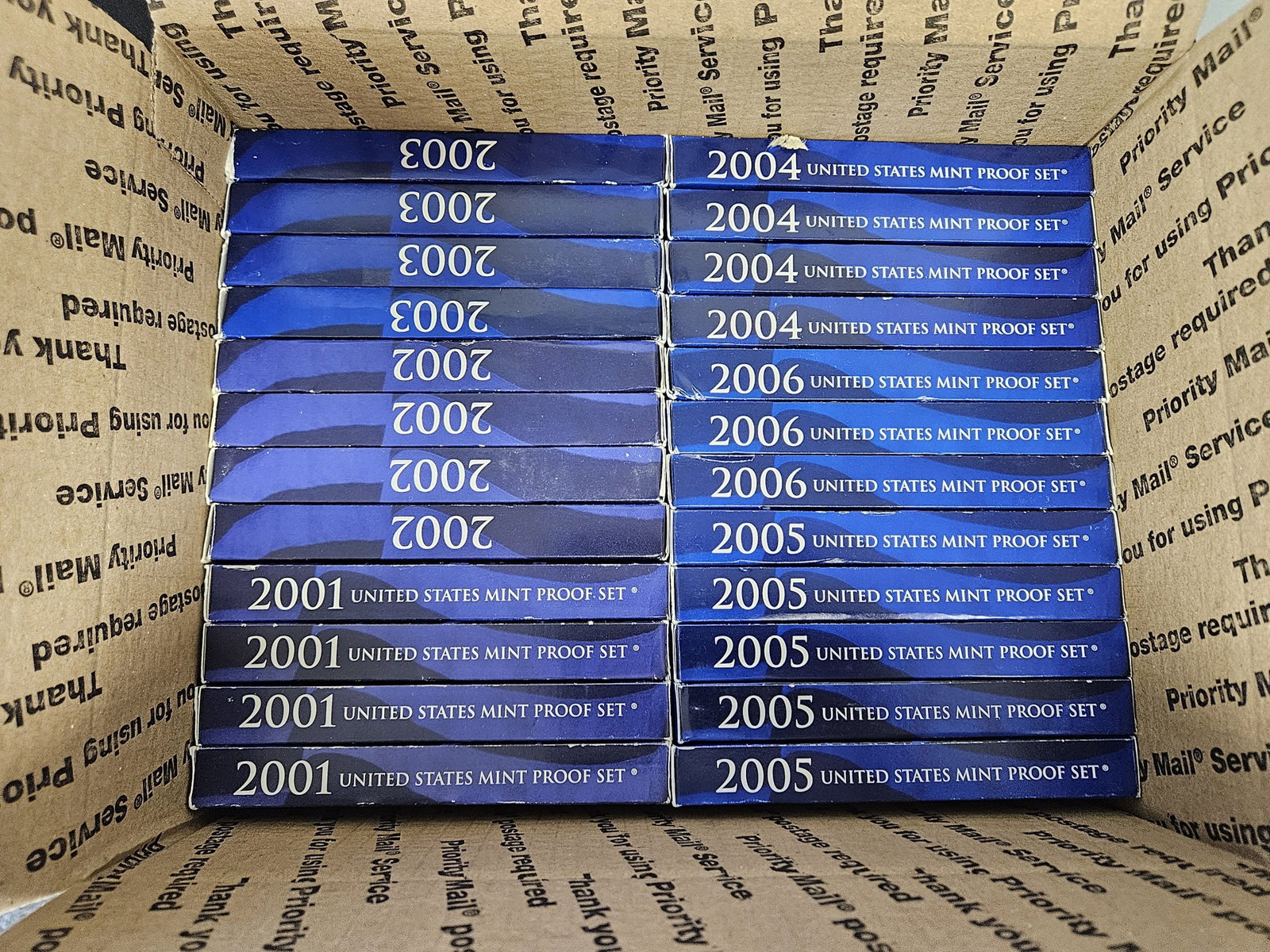 TWENTY-FOUR US PROOF SETS!: Ships separately in a Flat Rate Medium Box. Duplicates. No combined shipping