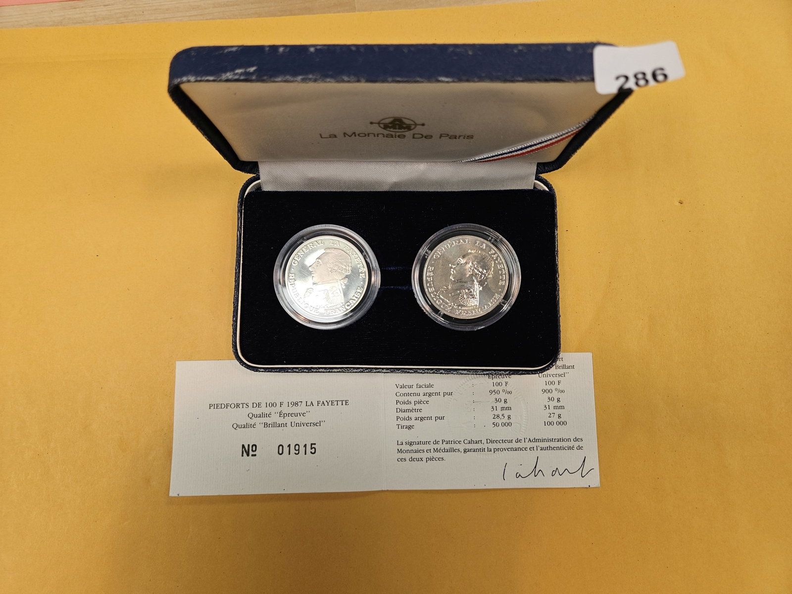GEM Proof Silver La Monnaie De Paris 2-Coin set: In original government packaging with certificate of authenticity
