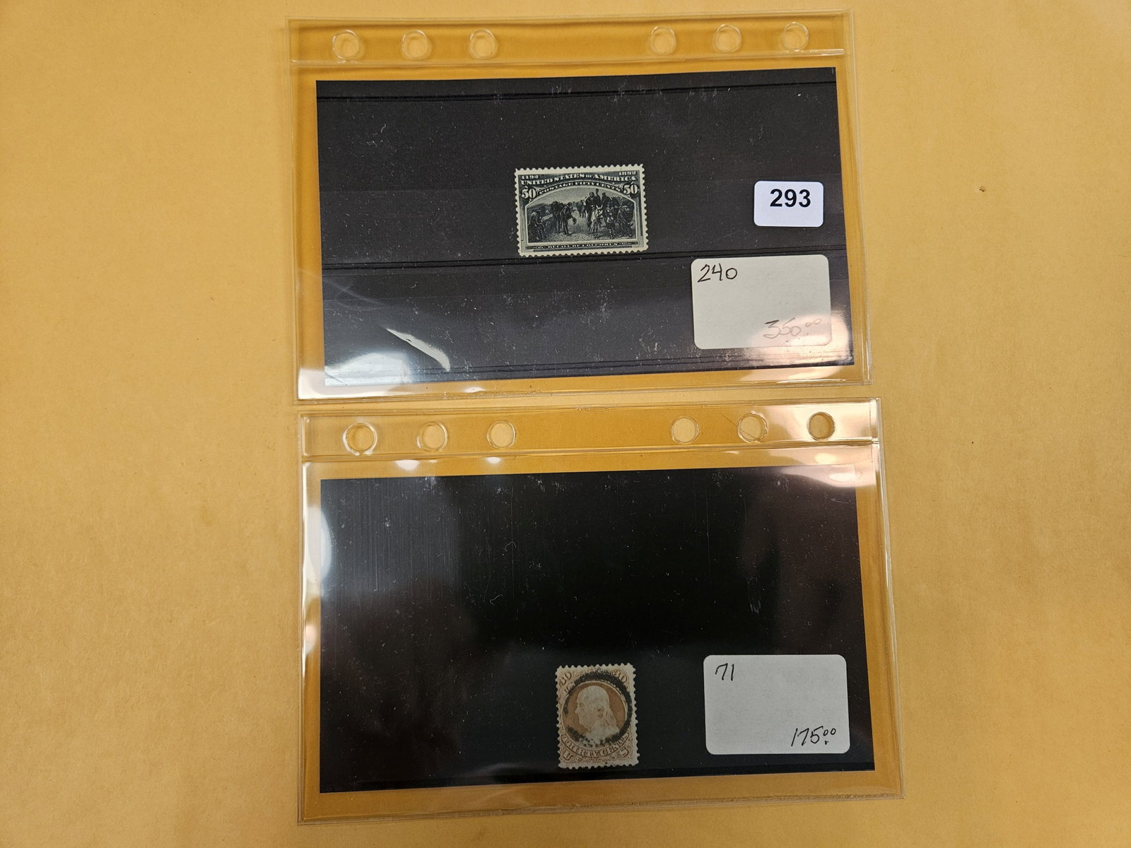 BETTER PHILATELICS!: From Joe Kremel's Shop. He was a big Stamp dealer in Chicago and owns Kremel's Korner. These are Scots numbers 240 and 71. Retail Value $525