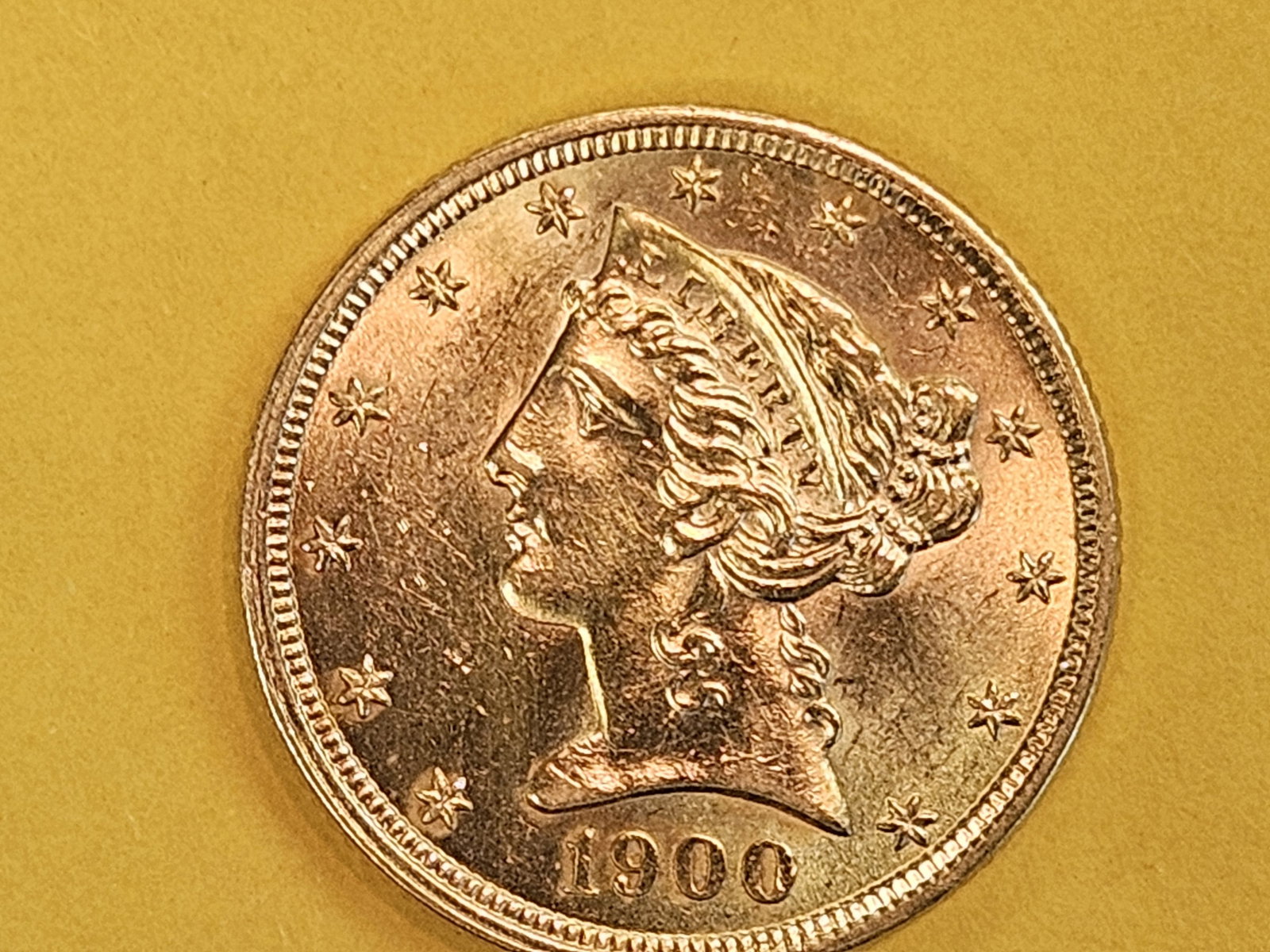 GOLD! Very Choice Brilliant Uncirculated GOLD 1900 Liberty Head Five Dollars (1 of 9)