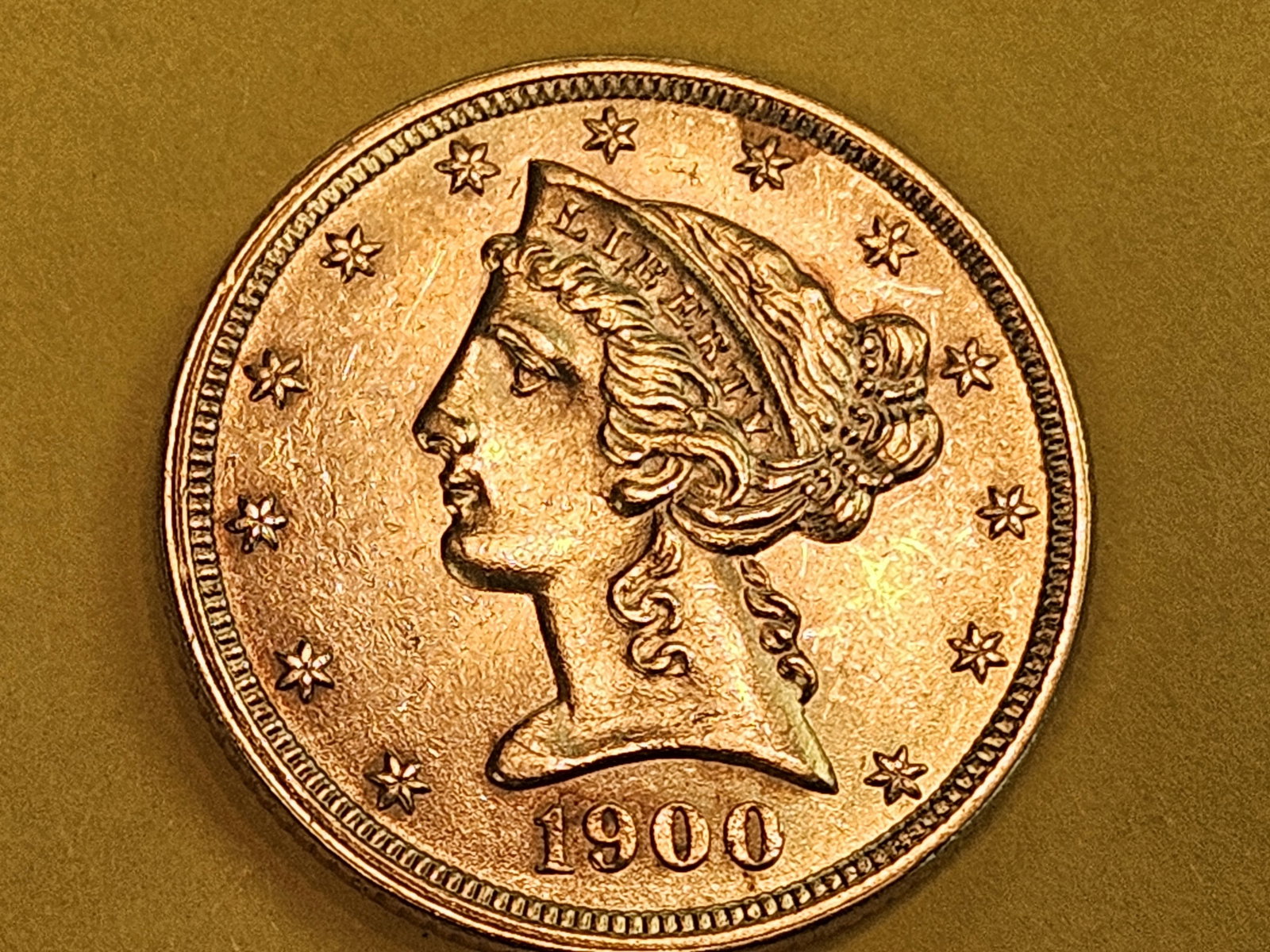 GOLD! Very Choice Brilliant Uncirculated GOLD 1900 Liberty Head Five Dollars - 4