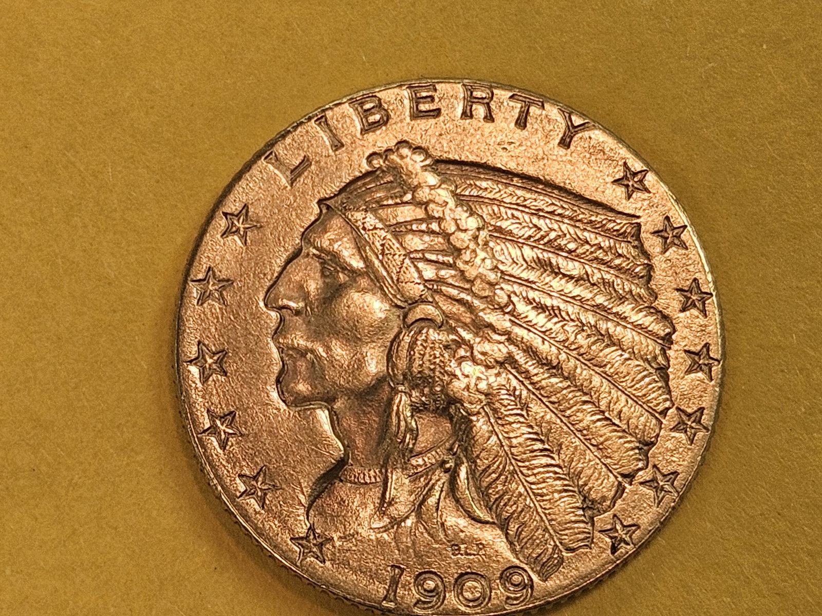 GOLD! Brilliant About Uncirculated plus 1909 GOLD Indian Head $2.5 Dollars (1 of 5)