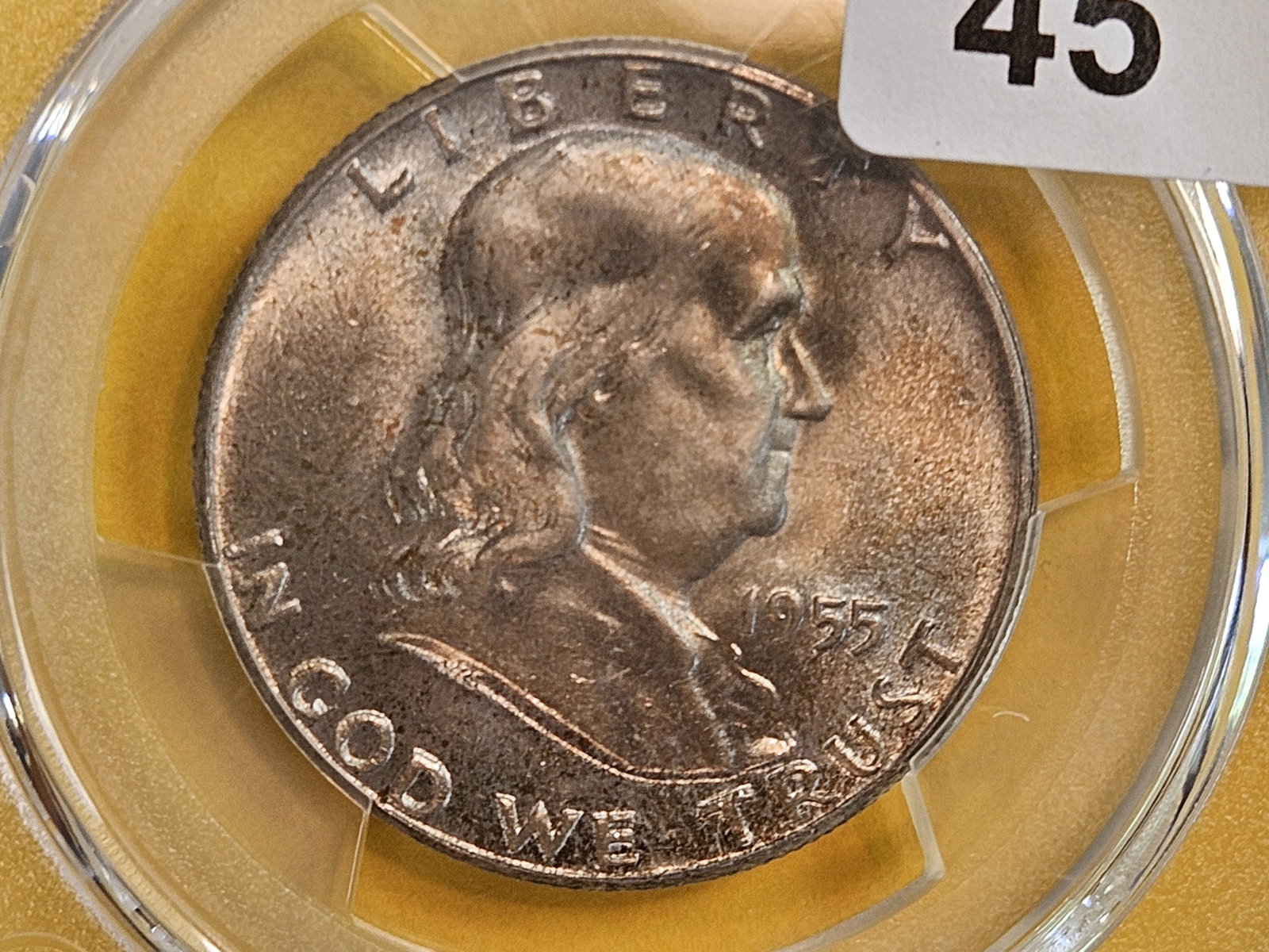 GEM! PCGS 1955 Franklin silver Half Dollar in Mint State 66 FBL: Full Bell Lines