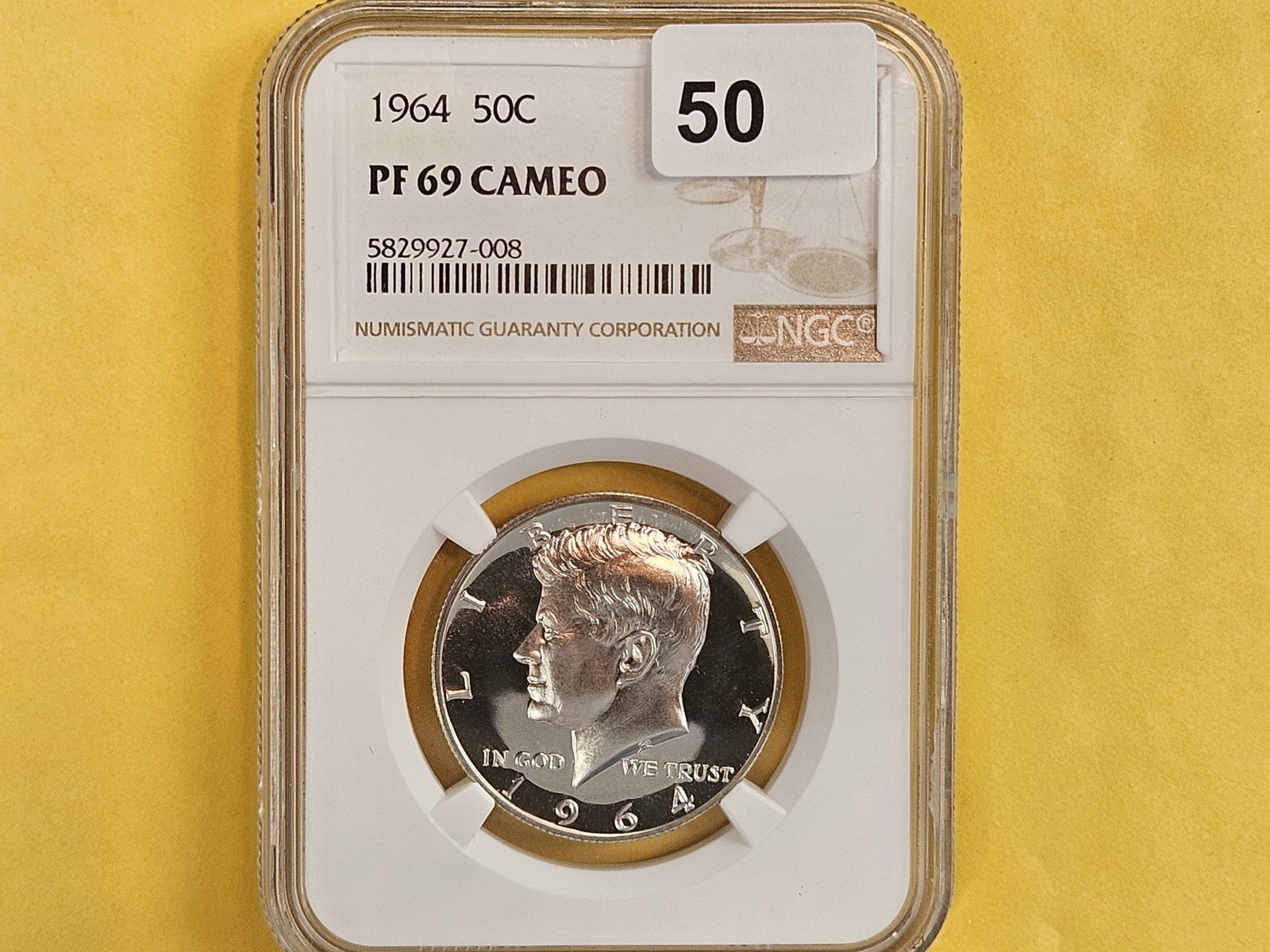 Near-Perfect! NGC 1964 Kennedy silver Half Dollar in Proof 69 CAMEO - 2