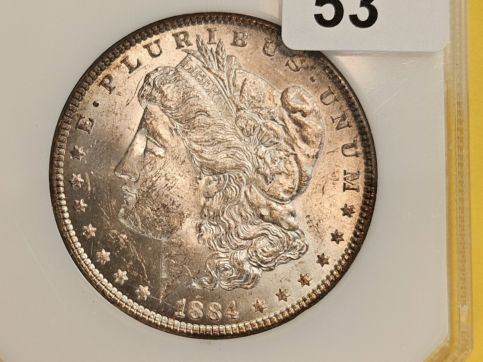 PCI 1884 Morgan Dollar in Mint State 62: Also looks better than a 62. Nicely toned