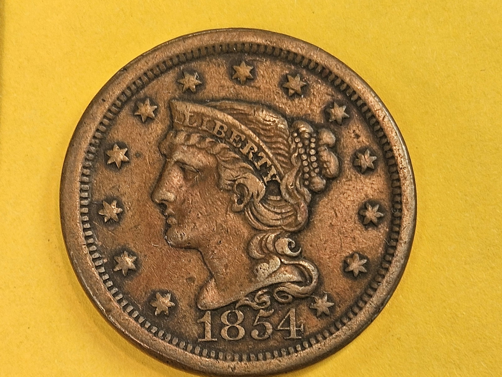 1854 Braided Hair Large Cent in Very Fine plus (1 of 5)