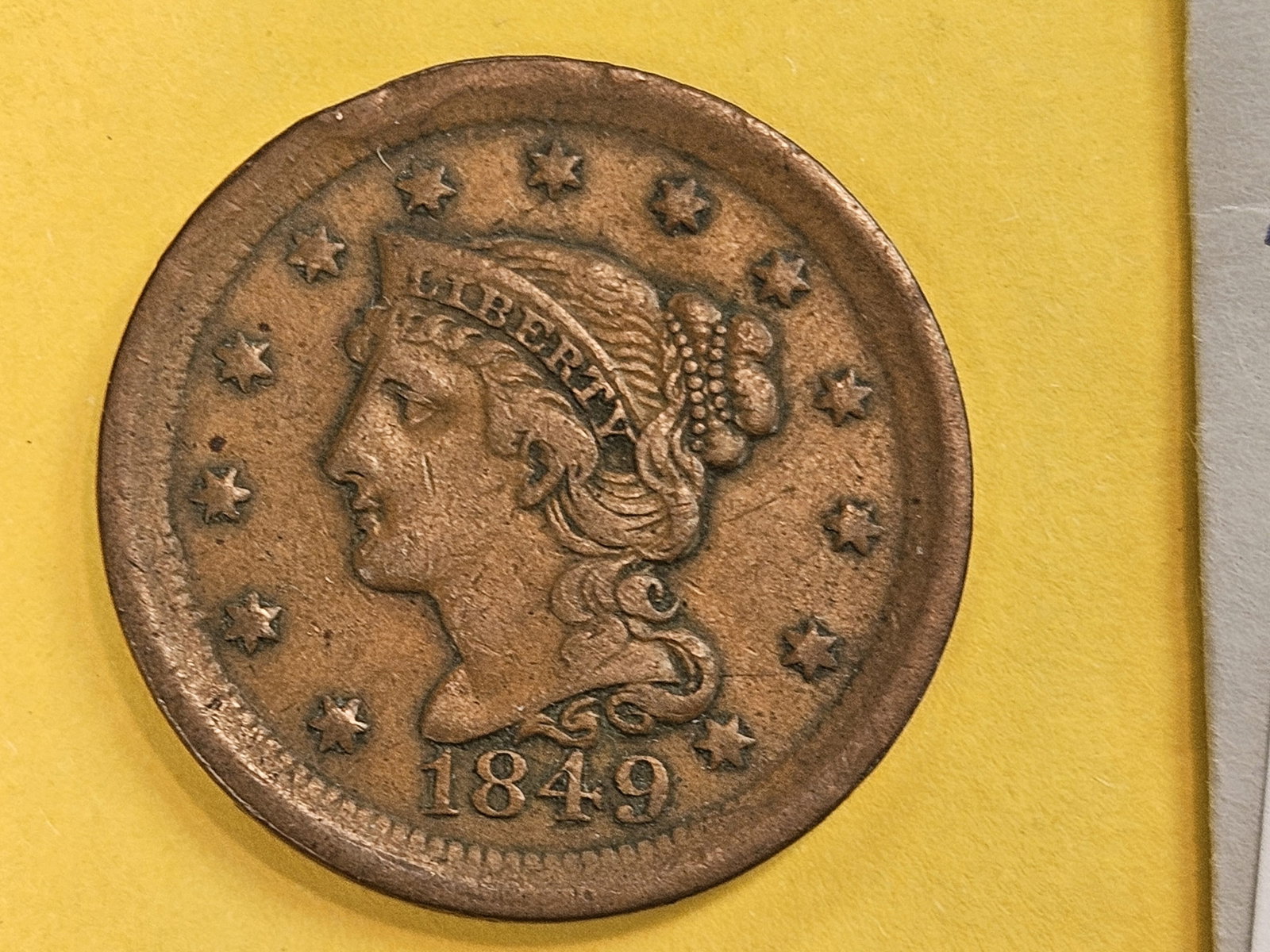 1849 Braided Hair Large Cent in Extra Fine: Good looking coin