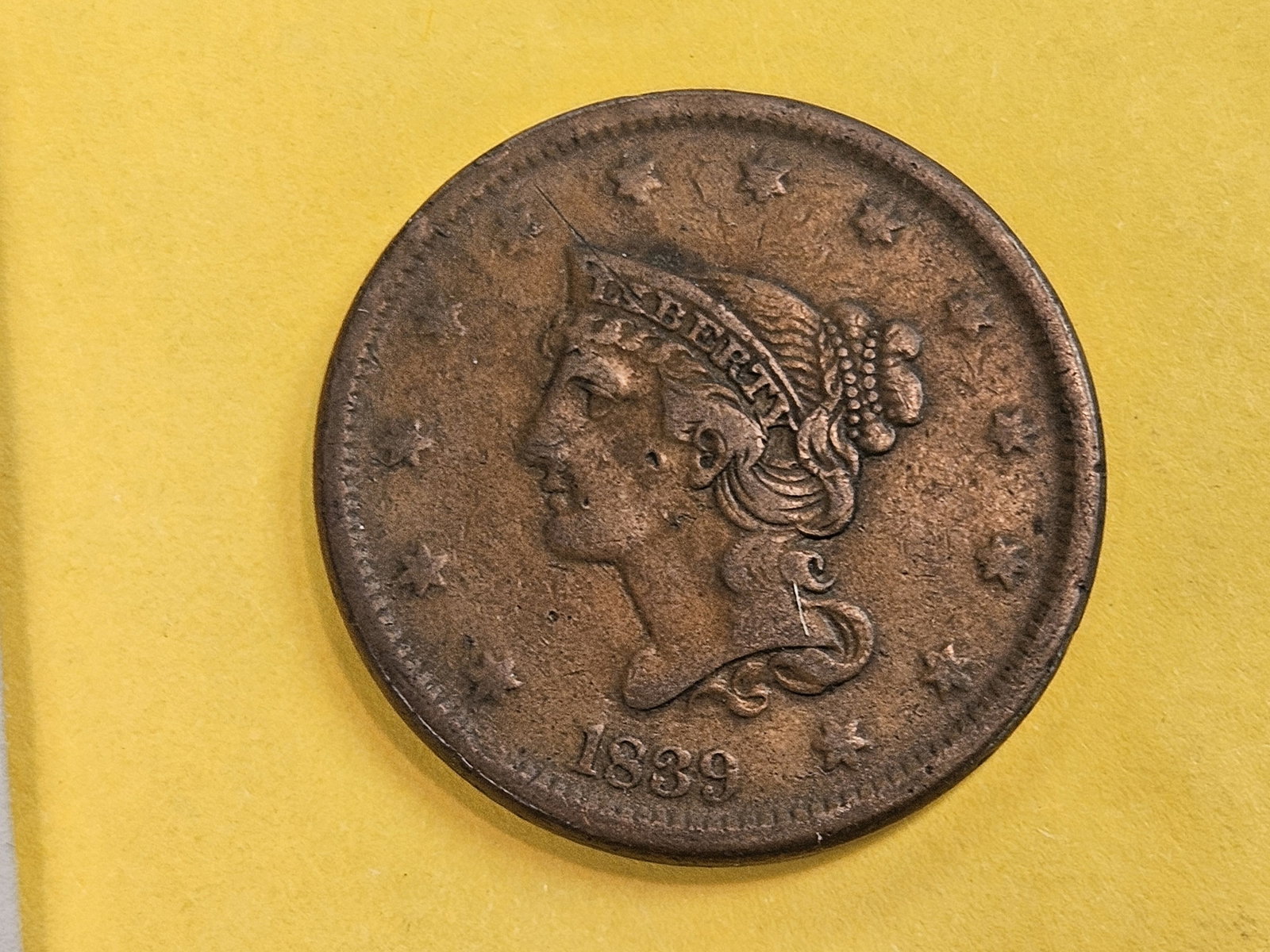 1839 Braided hair Large Cent in Very Fine (1 of 5)