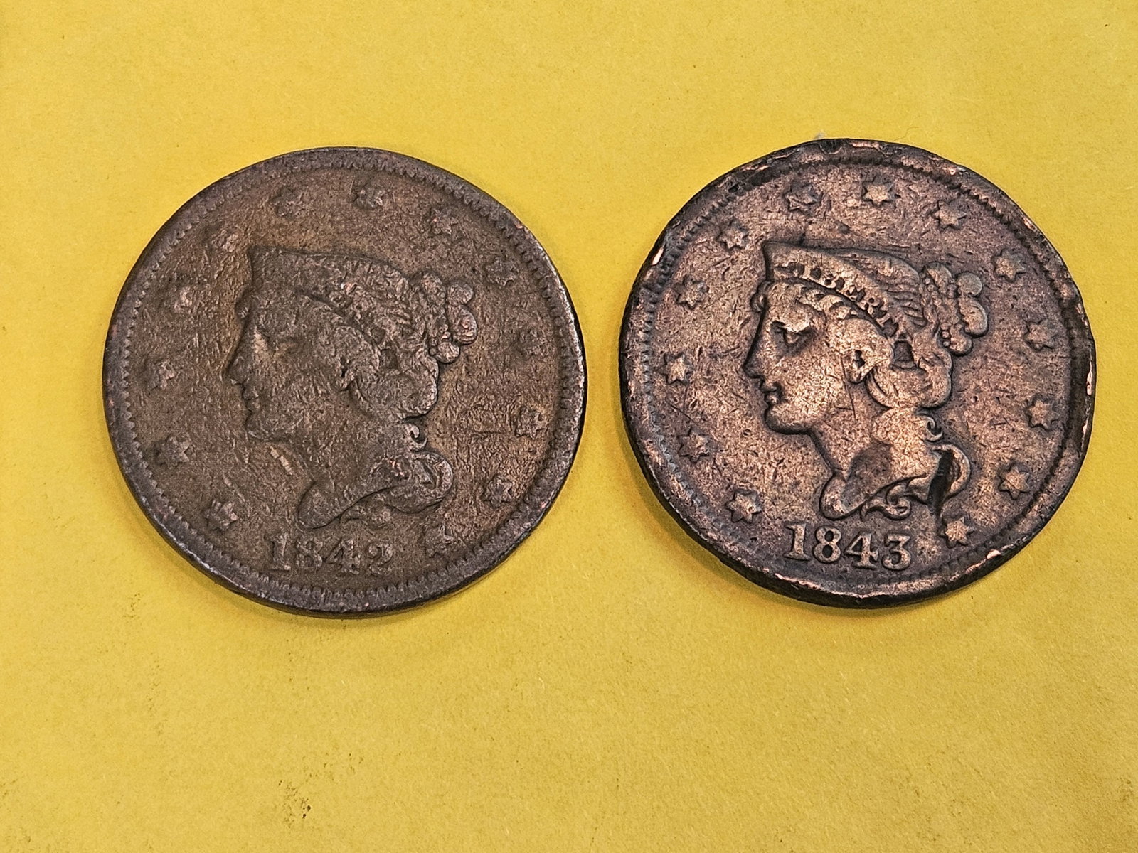 1842 and 1843 Braided Hair Large Cents (1 of 3)