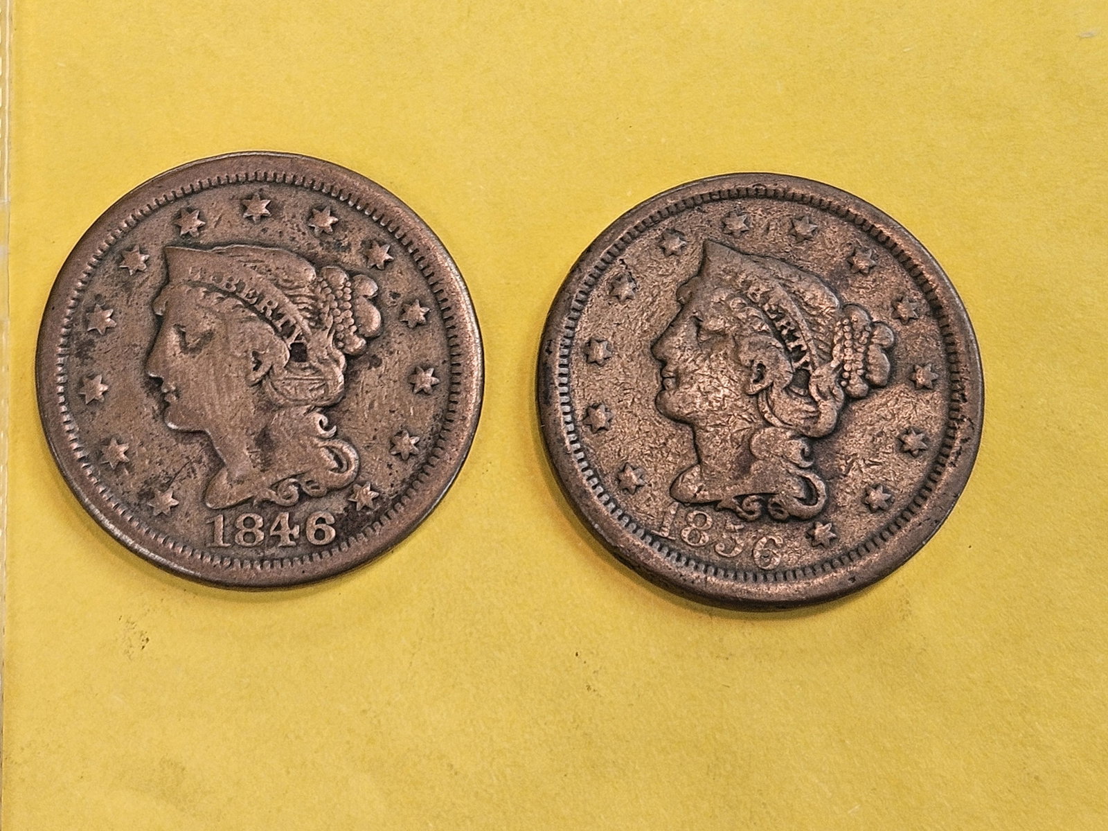 1846 and 1856 Braided Hair Large Cents: Both in Fine