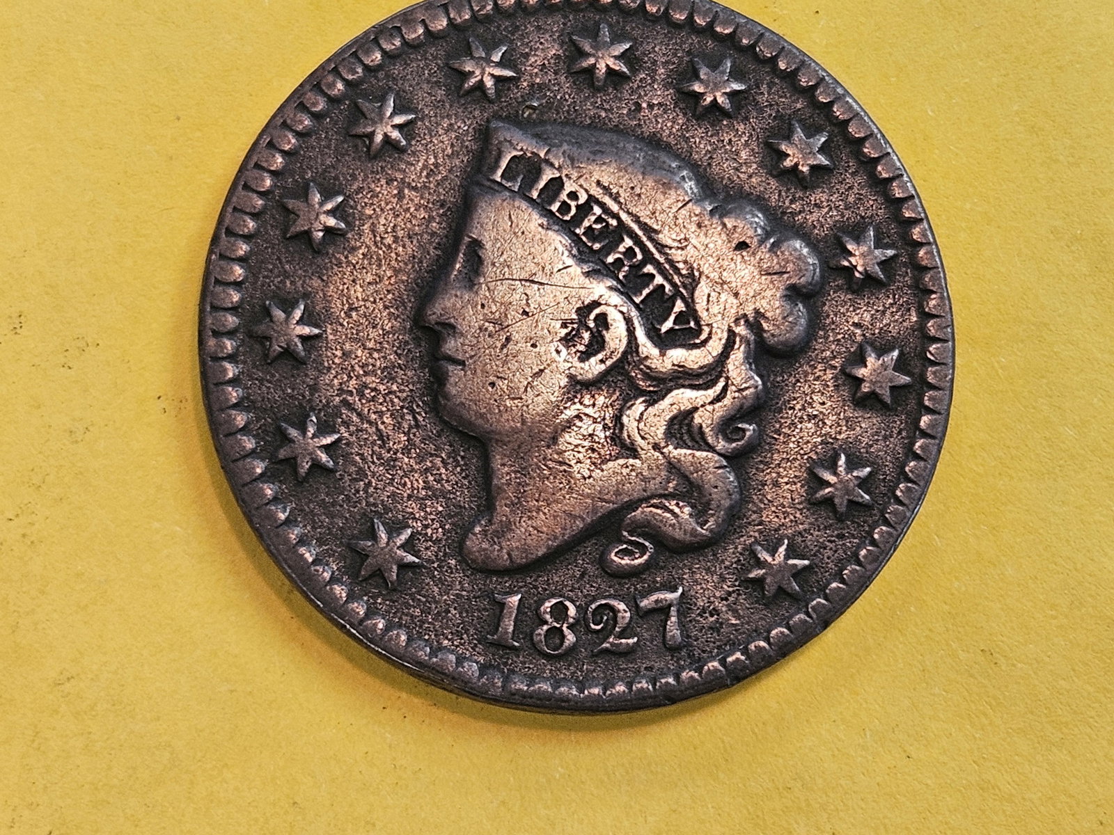1827 Coronet Head Large Cent in fine: Solid