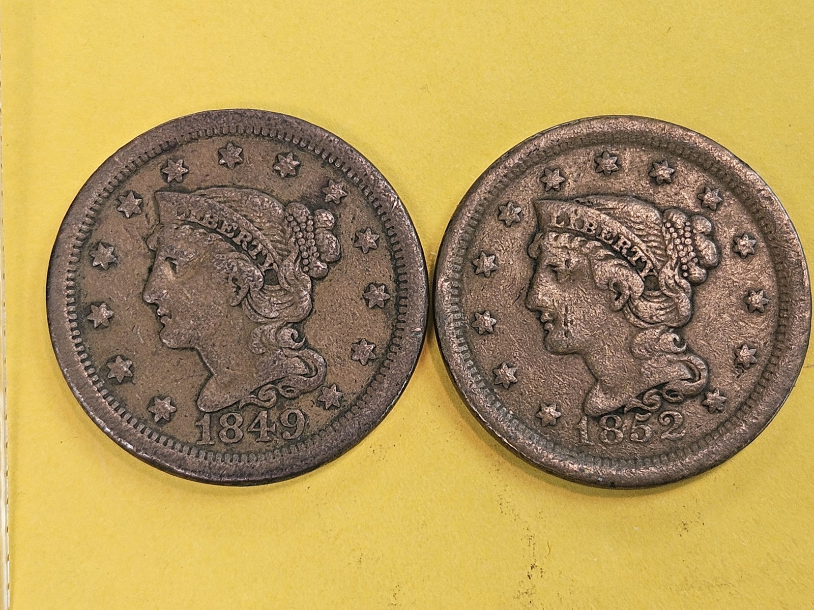 1849 and 1852 Braided Hair Large Cents: Both in Very Fine
